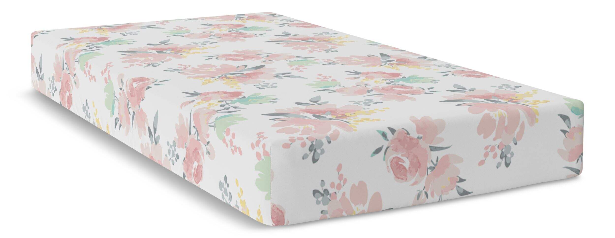 Kushies Fitted Percale Crib Sheet, Watercolour Blooms Front_Three_Fourths_Angled_Right