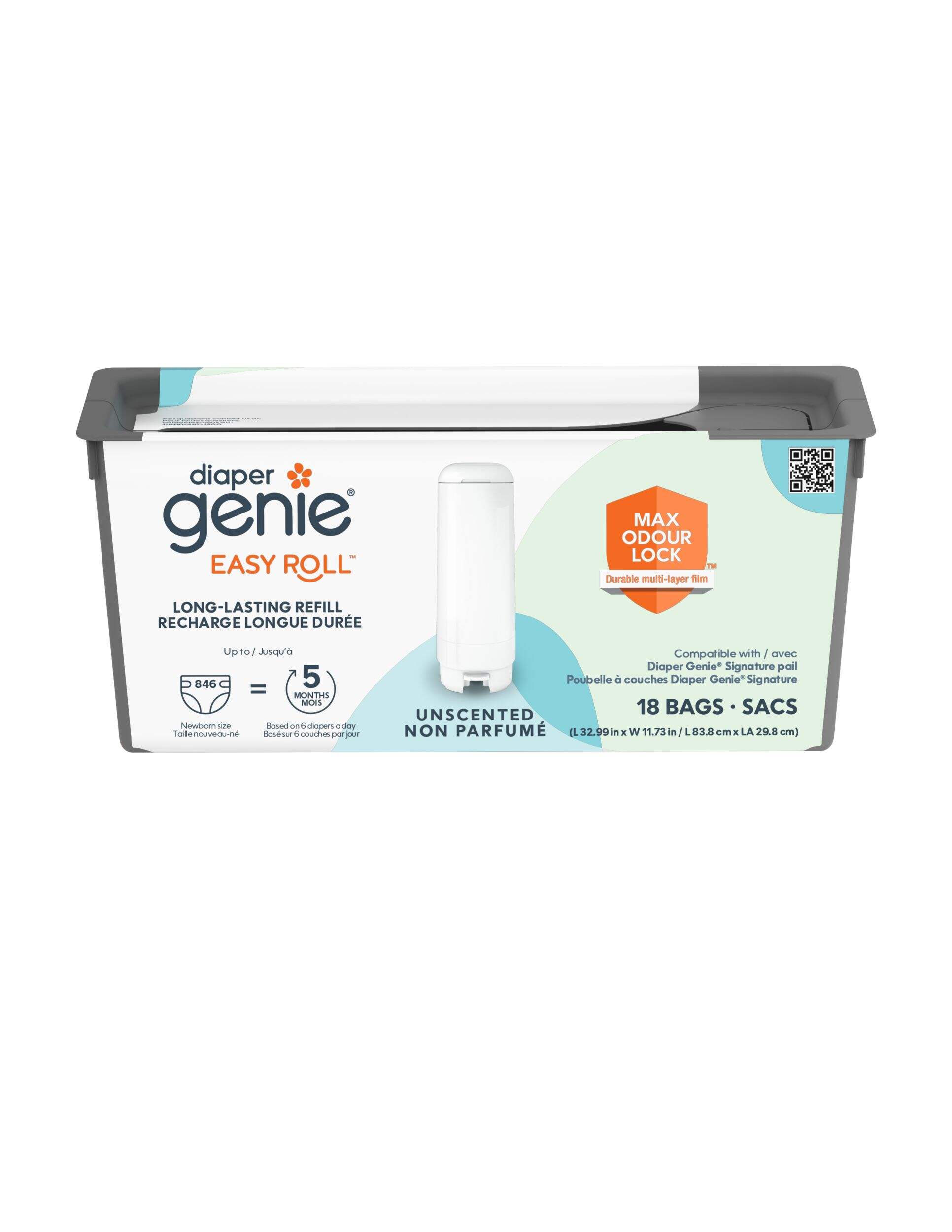 Diaper Genie Easy Roll™ Long-Lasting Refills, White, 18-pk Front_Elevated