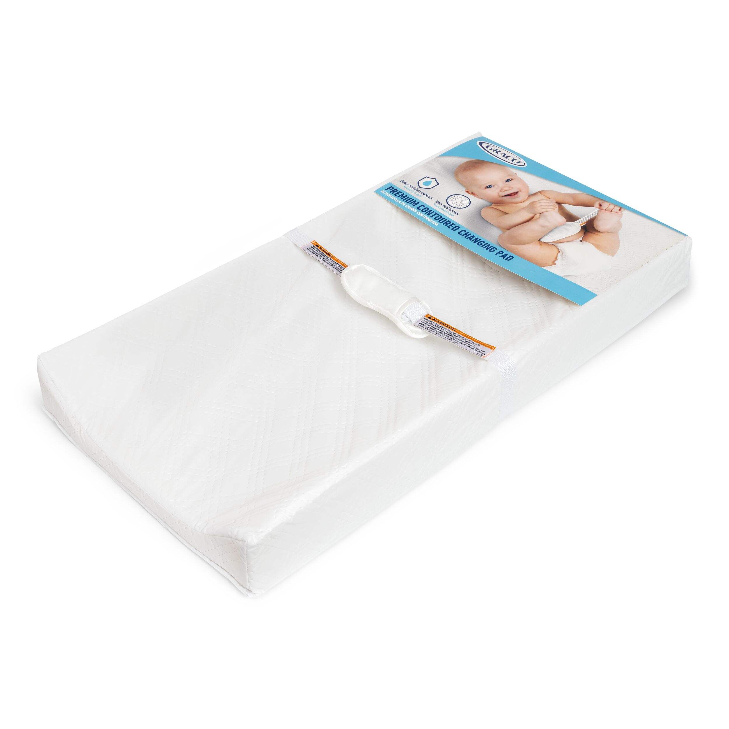 Graco® Premium Contoured Baby Changing Pad with Non-Skid Bottom, White Front_Three_Fourths_Angled_Left