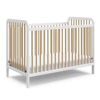 Storkcraft® Pasadena 3-in-1 Convertible Crib, White + Driftwood Front_Three_Fourths_Angled_Right