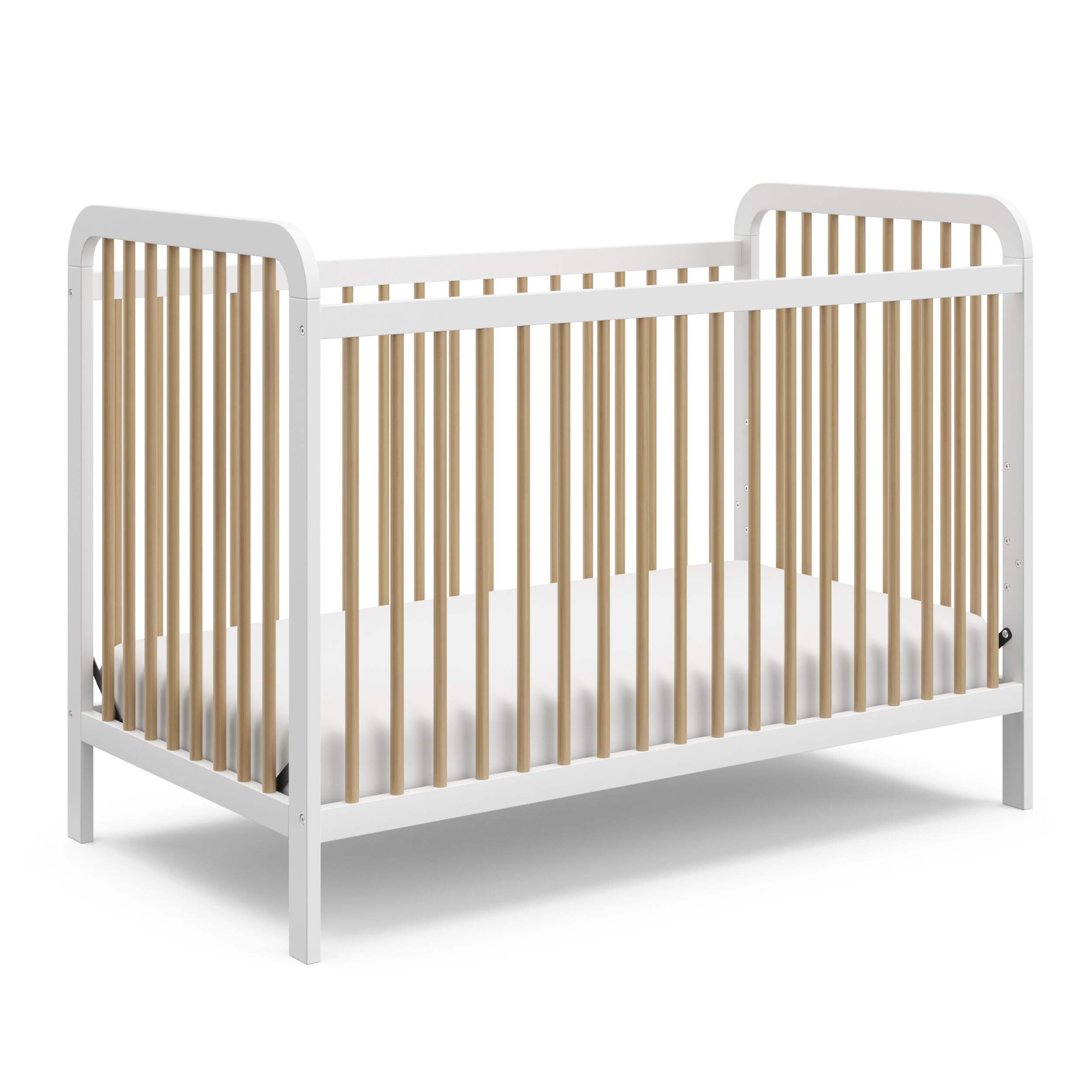 Storkcraft® Pasadena 3-in-1 Convertible Crib, White + Driftwood Front_Three_Fourths_Angled_Right