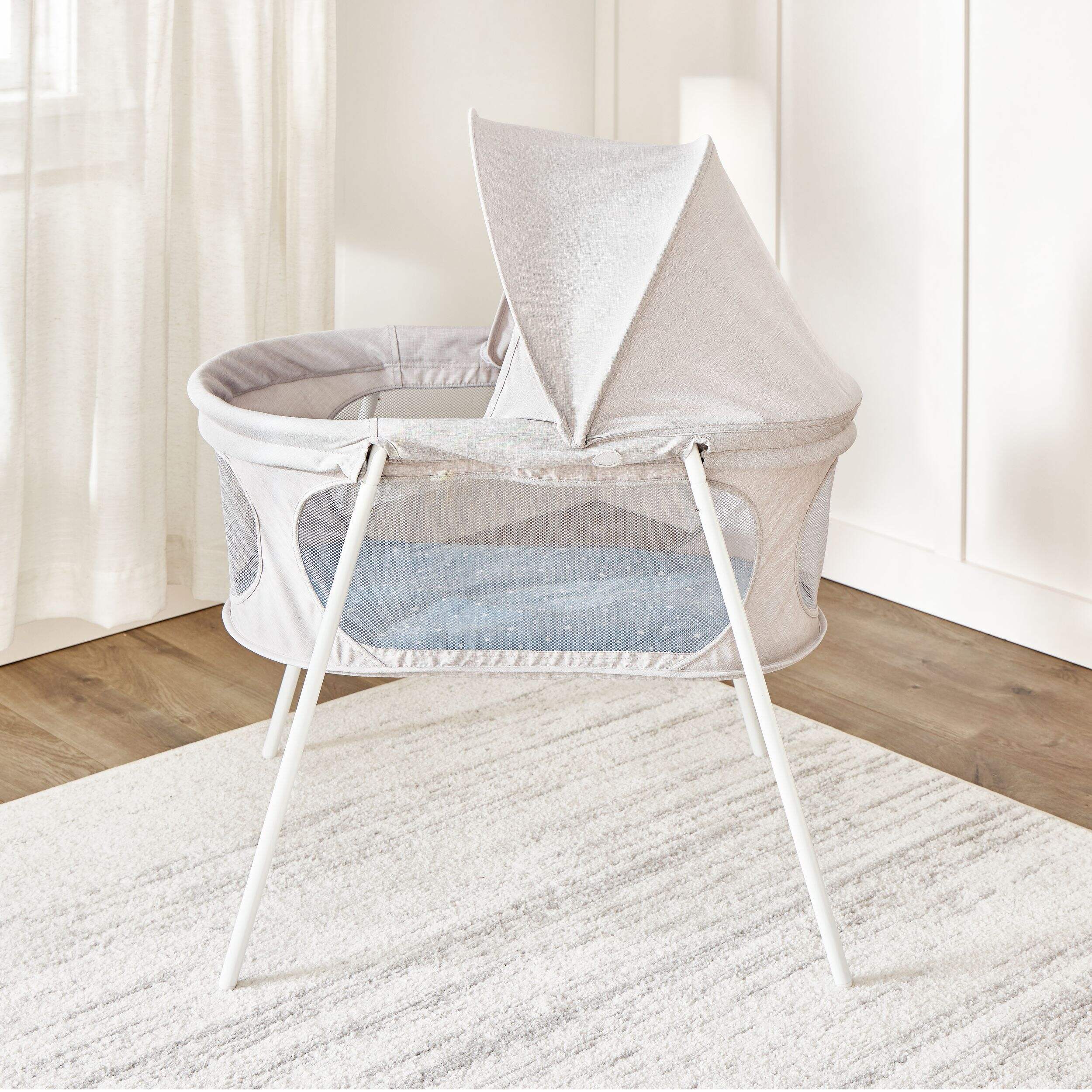 Regalo Baby Basics® Infant Bassinet with Canopy, Grey Side_Left