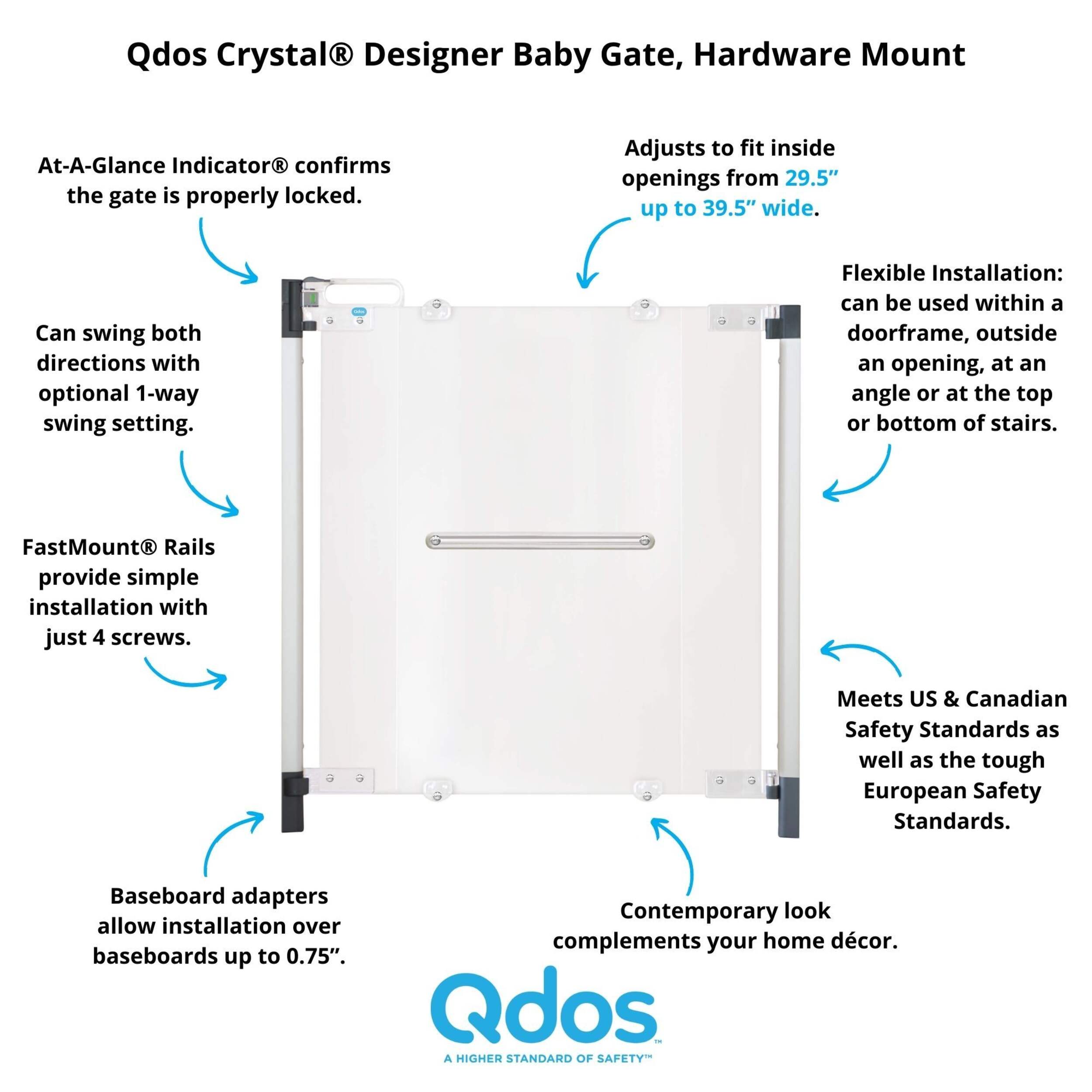 Qdos Crystal Hardware Mount Baby Safety Gate with FastMount® Rails Front_Flat