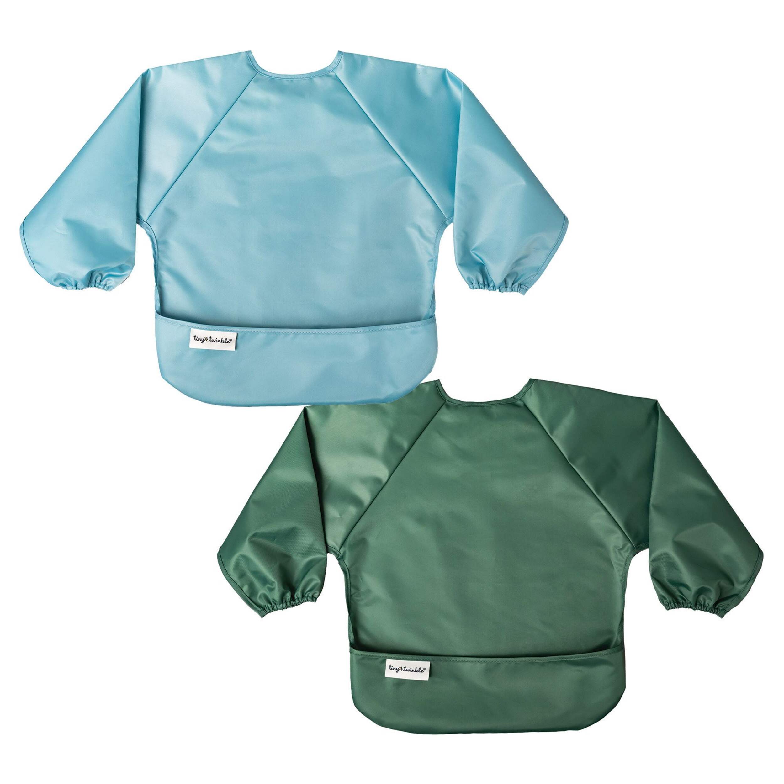 Tiny Twinkle Mess-Proof Apron Bibs, Slate/Olive, 2-pk Front_Flat