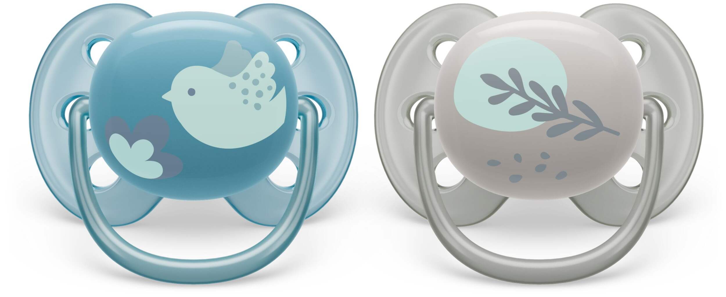 Suce Philips Avent Ultra Doux, 6-18 mois, colombe bleue et feuille argentée, paq. 2 Front_Flat