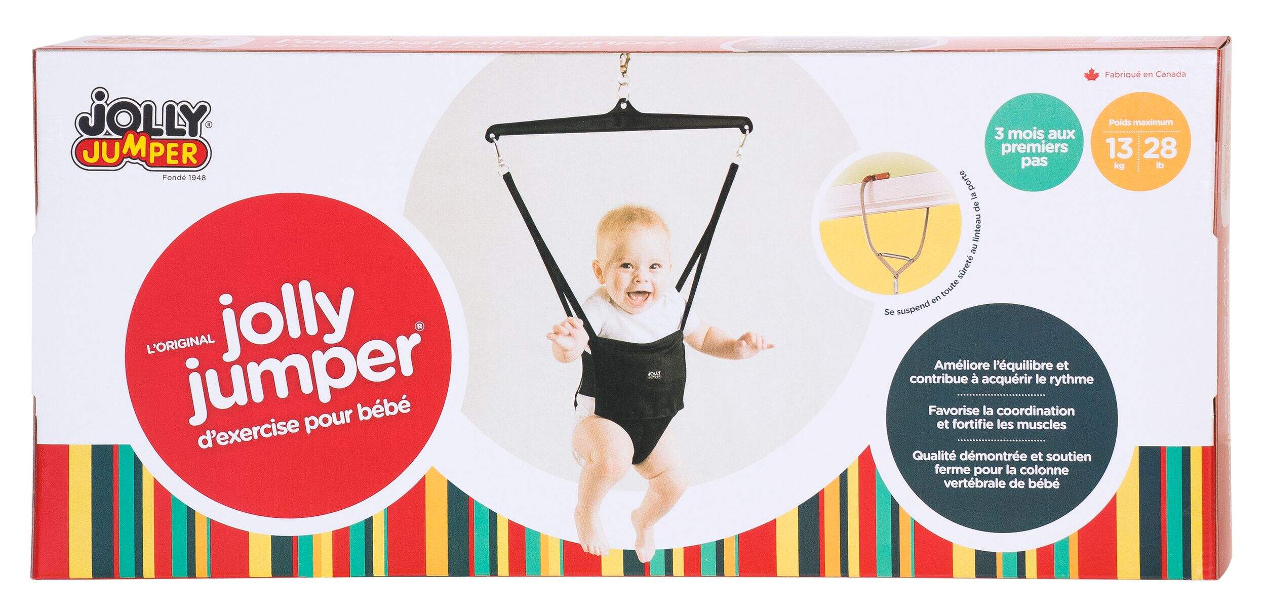 Exerciseur pour bébé avec pince de porte Jolly Jumper, noir, 3 mois et plus Front_Flat