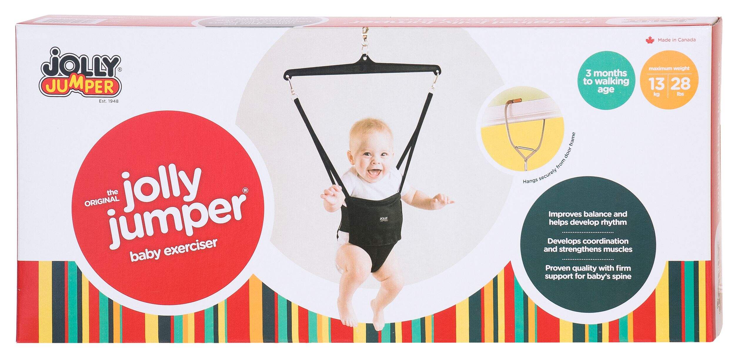 Jolly Jumper Baby Exerciser with Door Clamp, Black, Ages 3m+ Front_Flat