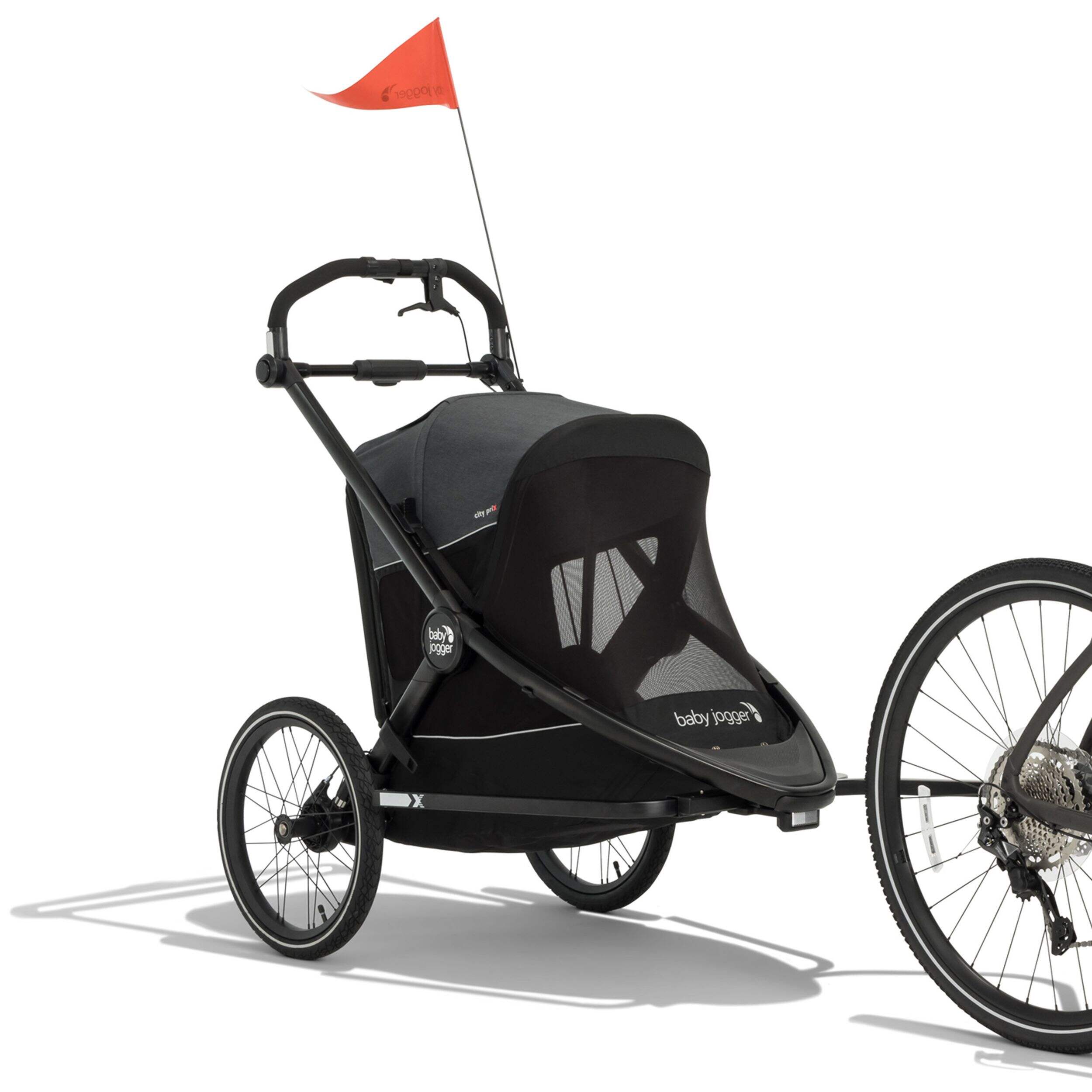Baby Jogger® City Prix™ Jogger x Bike Trailer Front_Angled_Right