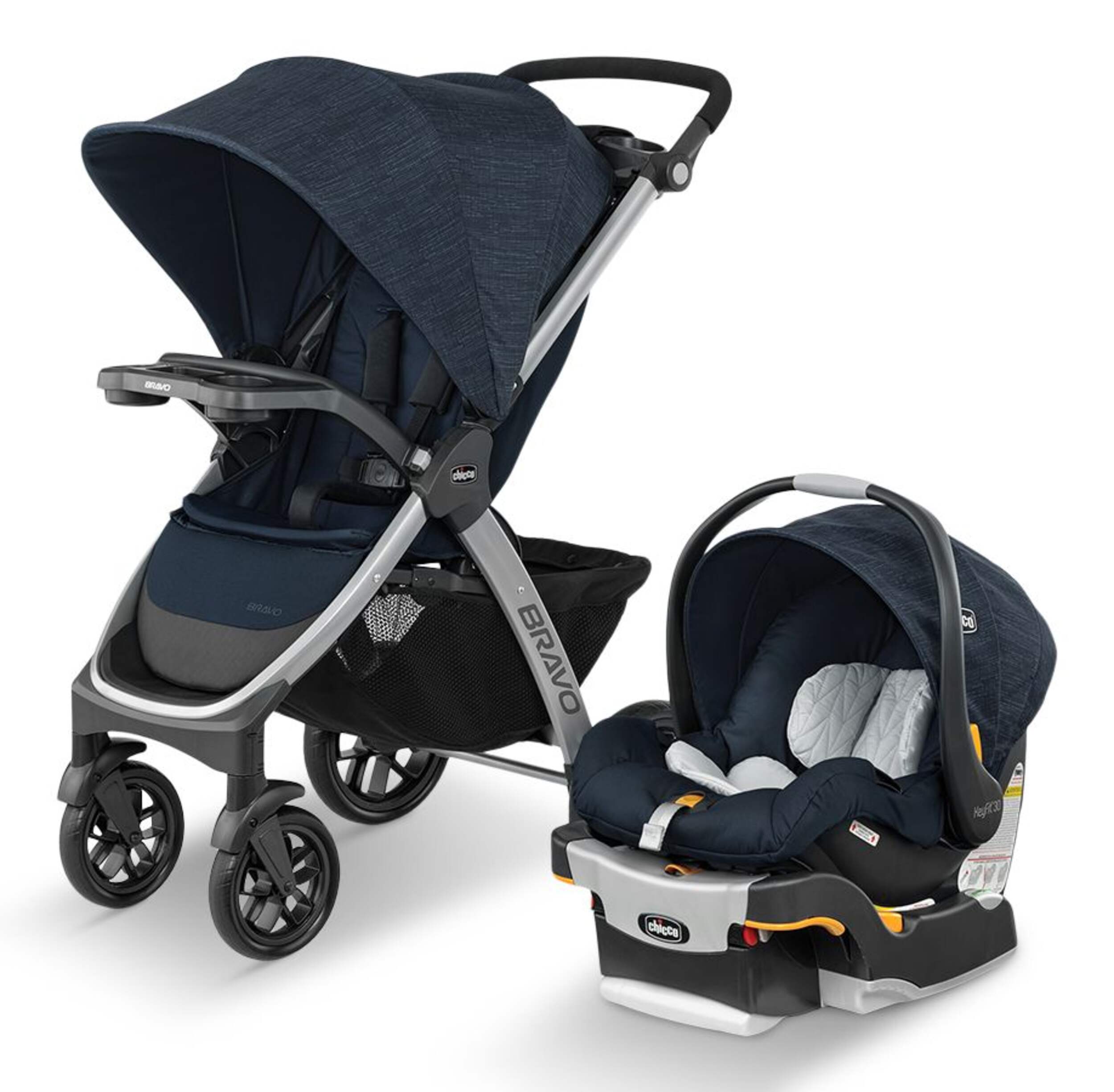 Système de voyage Chicco Bravo Sport Trio avec siège d'auto KeyFitt 30, gris Front_Three_Fourths_Angled_Left