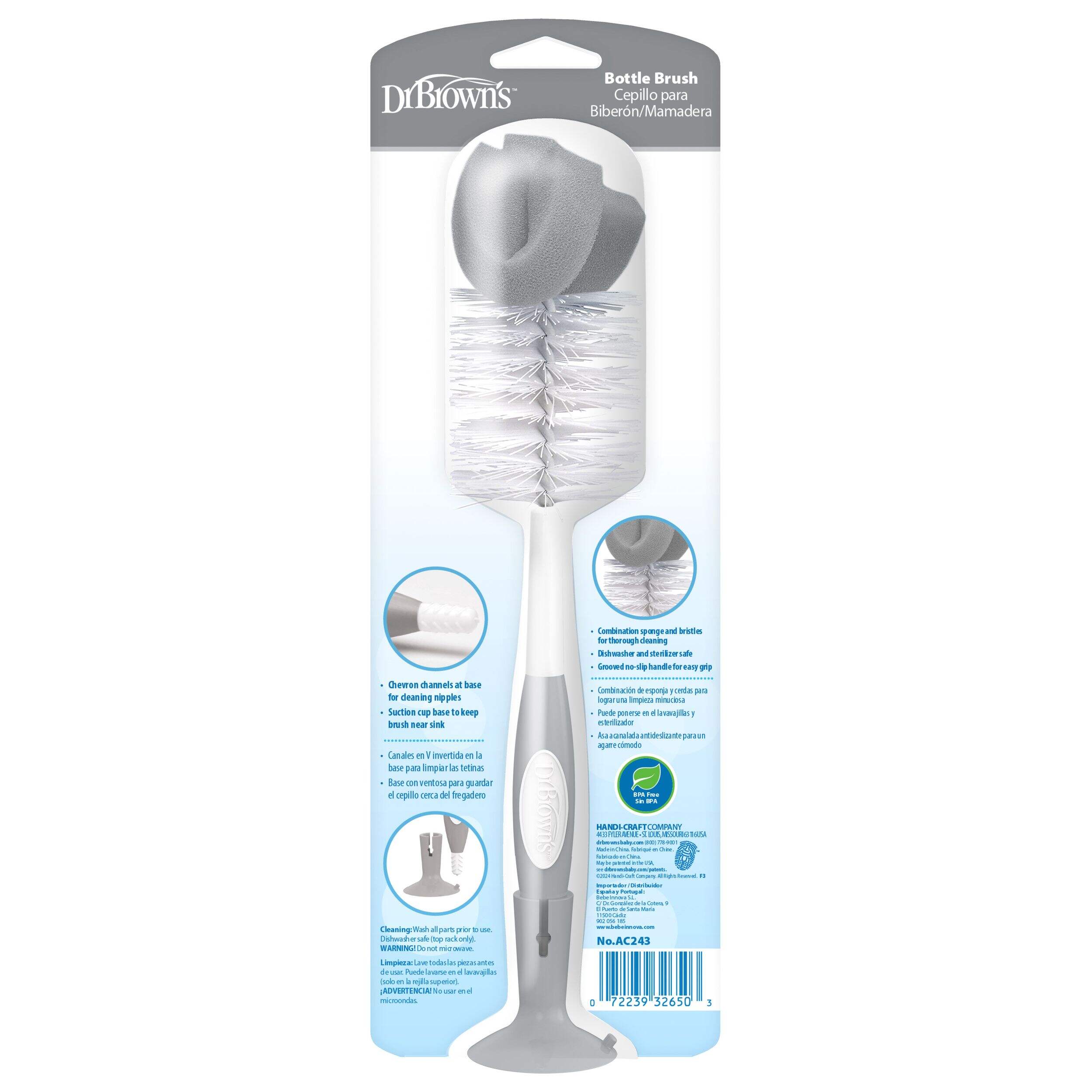 Dr. Brown's Soft Touch Bottle Brush, Grey Front_Flat