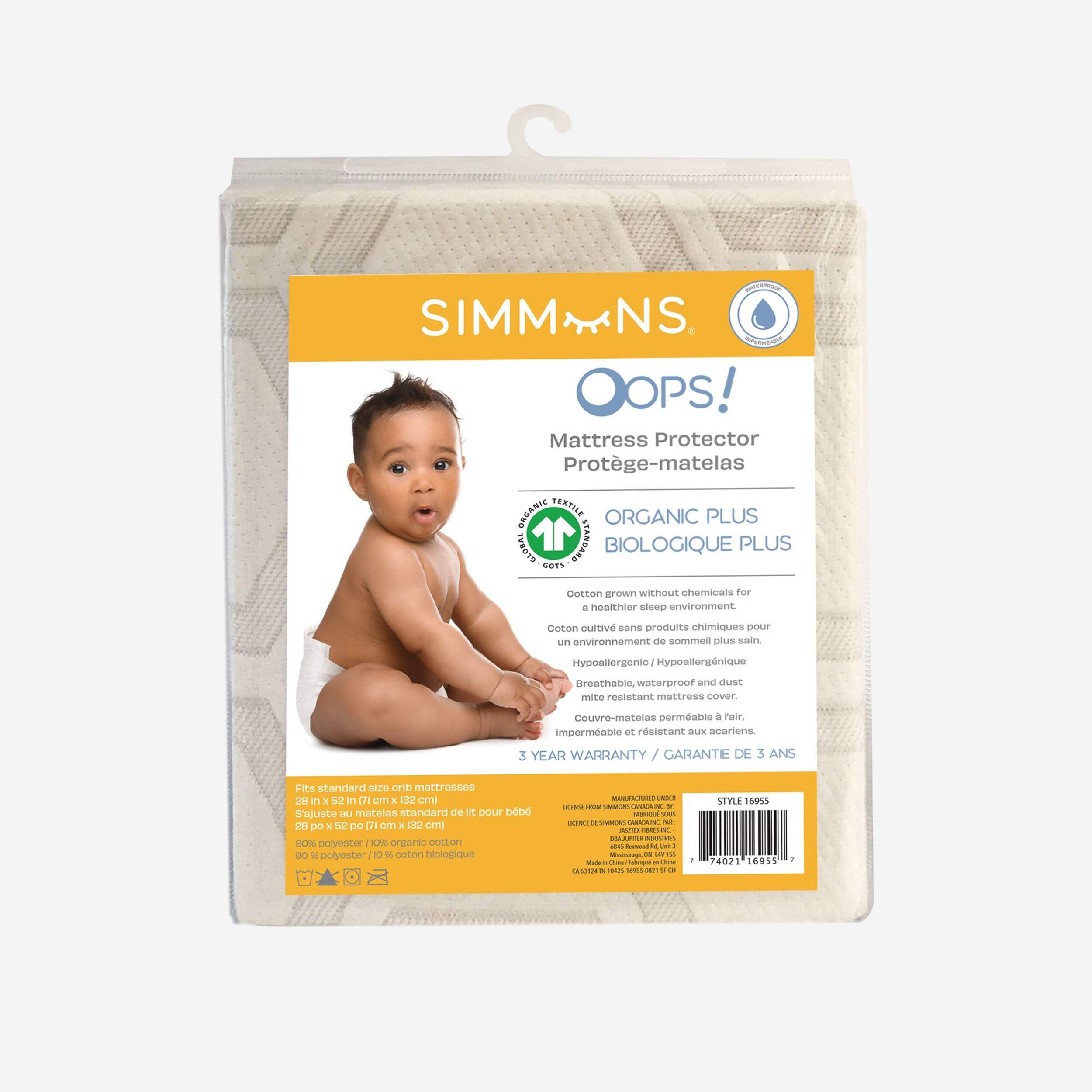Simmons Organic Crib Mattress Waterproof Protector Front_Flat