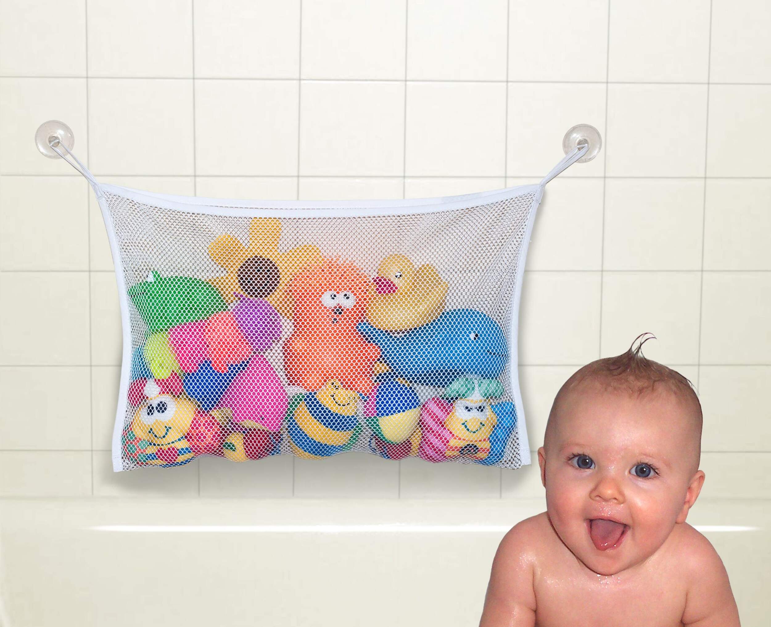 Jolly Jumper Bath Tub Toy Bag with Drying Mesh, White Front_Flat