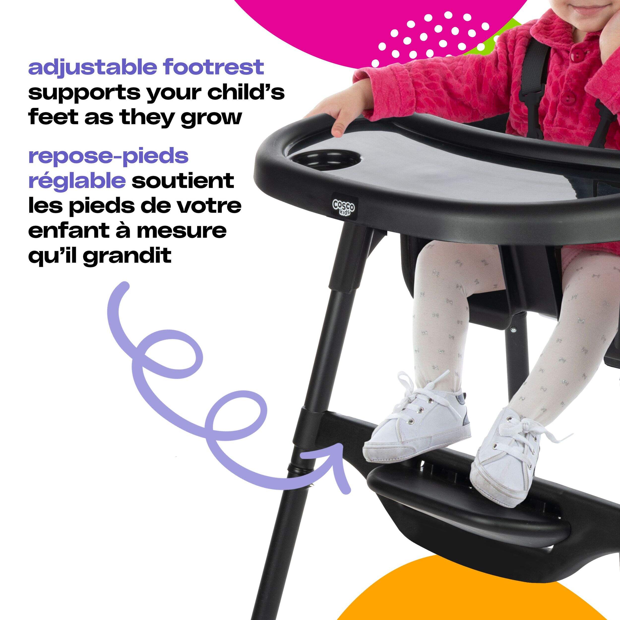 Cosco Canteen High Chair with Footrest, Black CloseUp