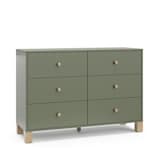 Commode double à 6 tiroirs Storkcraft California, olive avec bois de grève Front_Angled_Right