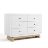 Commode double à 6 tiroirs Storkcraft Santorini, blanc avec bois de grève Front_Angled_Right