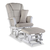 Storkcraft Tuscany Glider & Ottoman Set with Matching Lumbar Cushion, White with Taupe Swirl Front_Angled_Right
