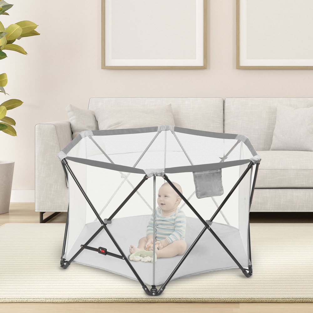 Harmony PopUp Playard with Half Canopy, Grey Canadian Tire