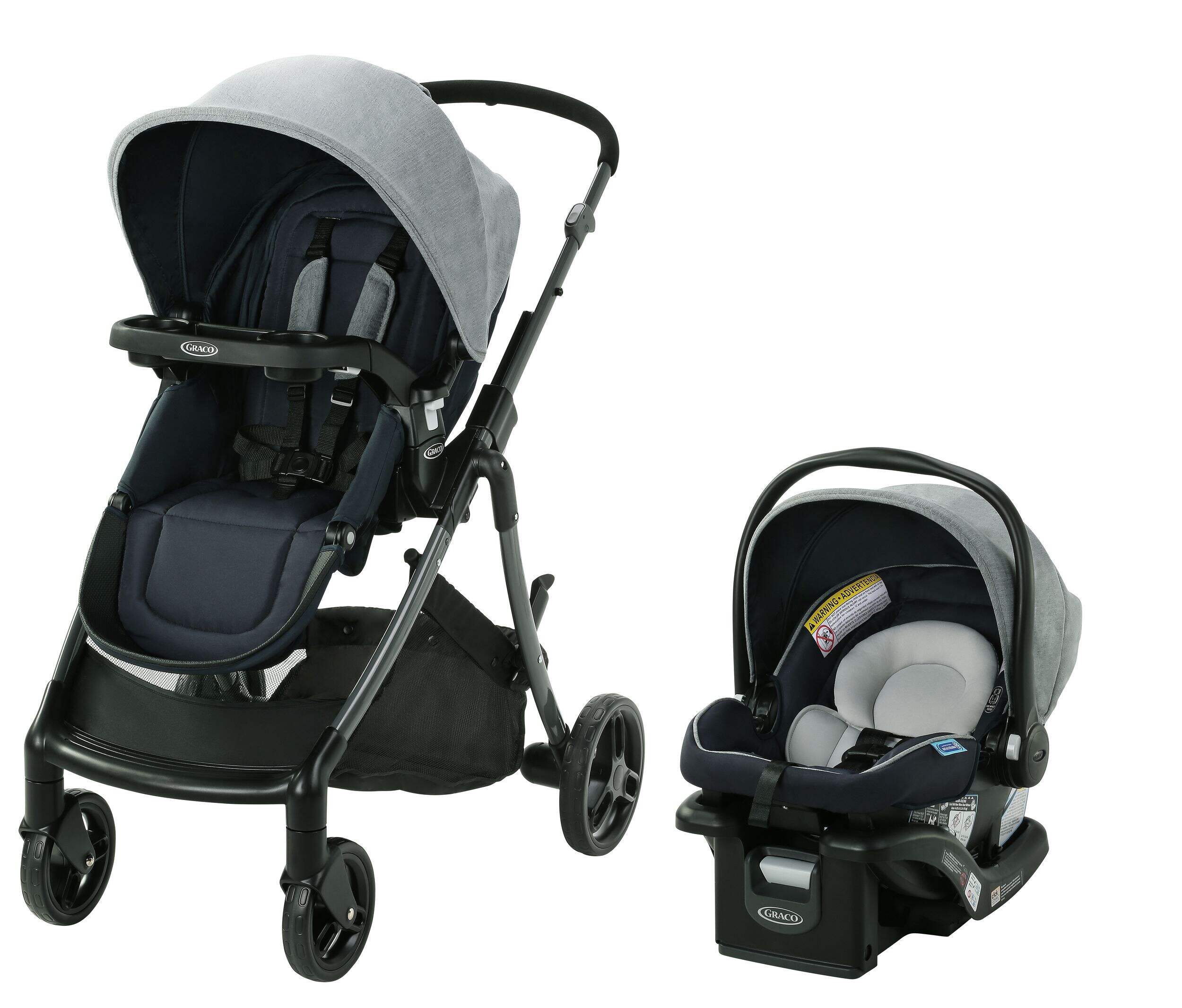 Graco Modes Closer Easy-Fold Travel System with Stroller & Car Seat, Grey Front_Three_Fourths_Angled_Left