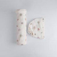 Couverture et bonnet coton biologique qualité supérieure The Elk Baby, fruits Front_Flat