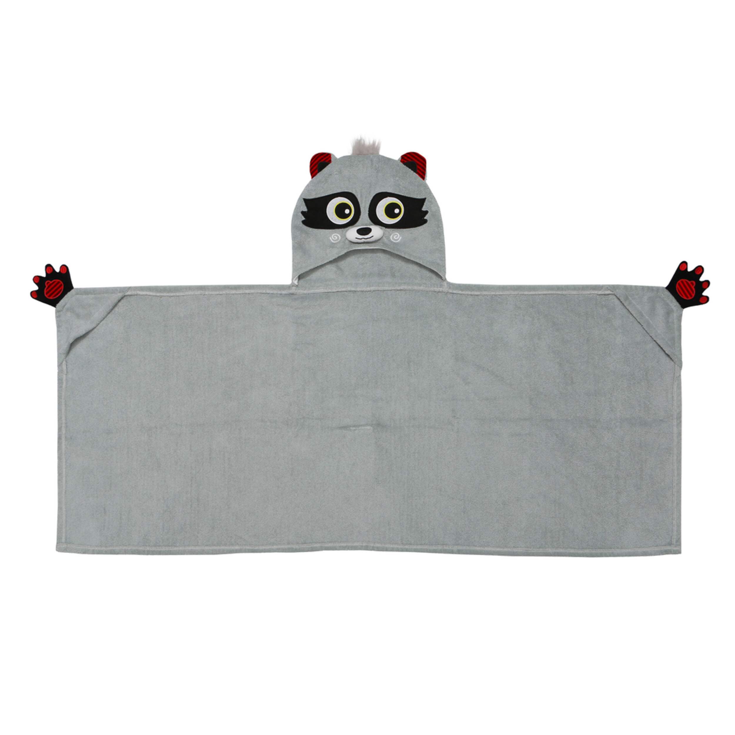 ZOOCCHINI Kids Terry Hooded Bath Towel - Rocco the Raccoon Front_Flat