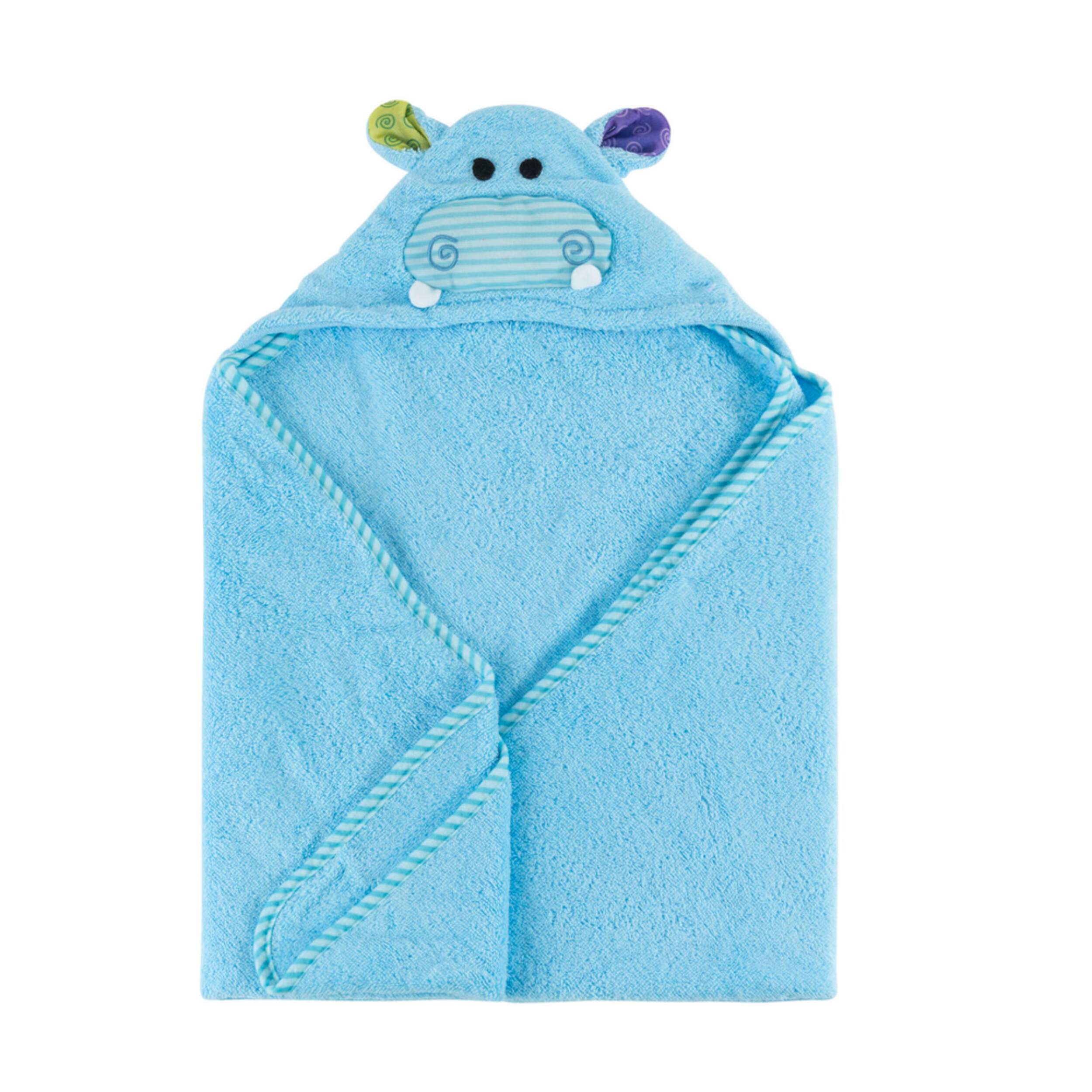 ZOOCCHINI Baby Snow Terry Hooded Bath Towel - Henry the Hippo Front_Flat