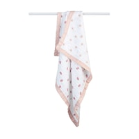 Lulujo Reversible 3-Ply Muslin Blanket, Daisies & Strawberry Front_Flat