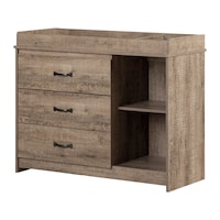 South Shore Tassio Wide Changing Table with Drawers, Weathered Oak Front_Three_Fourths_Angled_Left