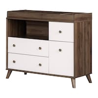 South Shore Yodi Wide Changing Table with Drawers, Walnut/White Front_Three_Fourths_Angled_Left