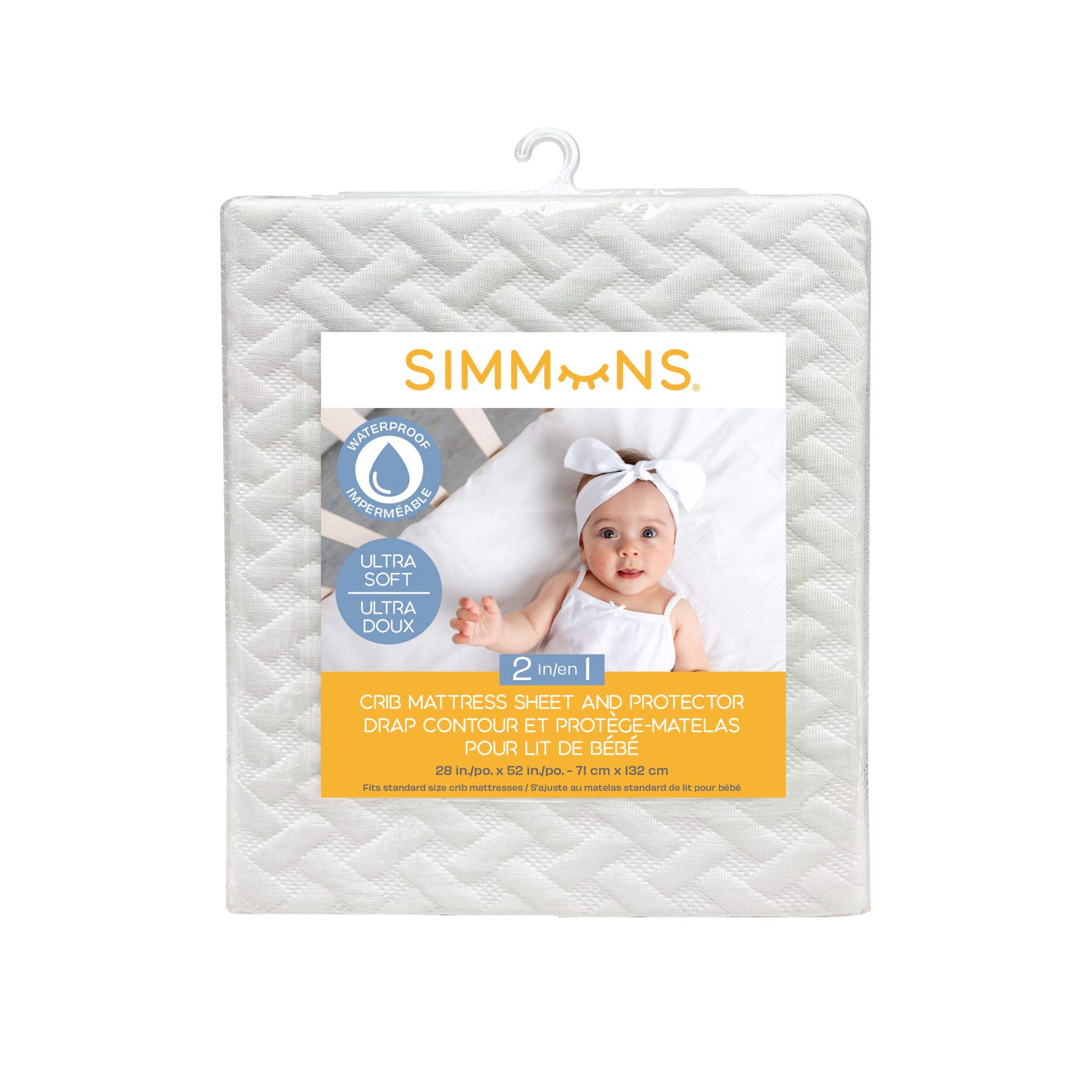 Simmons 2-in-1 Crib Sheet & Mattress Protector, Ivory Front_Flat