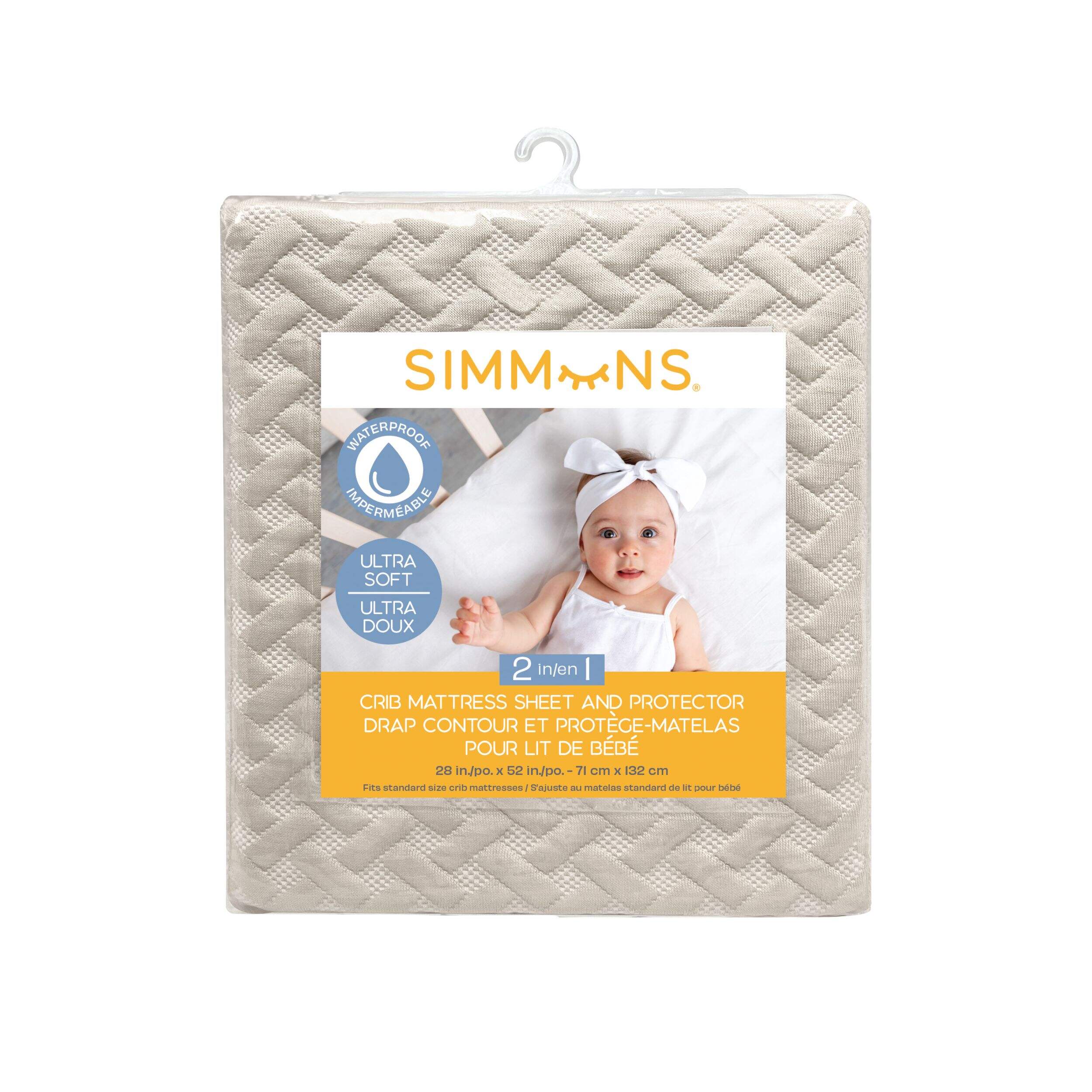 Simmons 2-in-1 Crib Sheet & Mattress Protector, Sand Front_Flat
