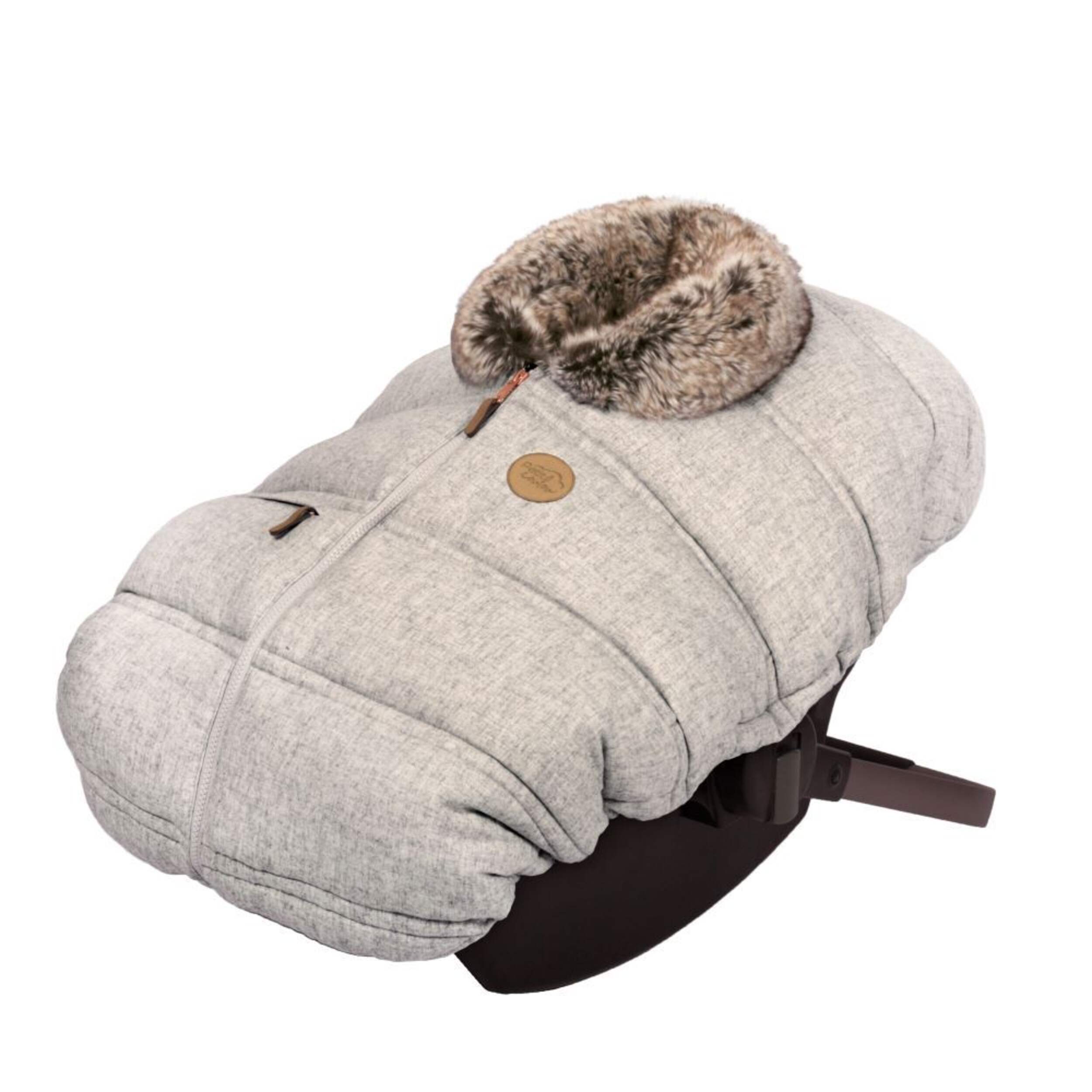 Petit Coulou Winter Baby Car Seat Cover, Wool Collection, Selenite Front_Three_Fourths_Angled_Left
