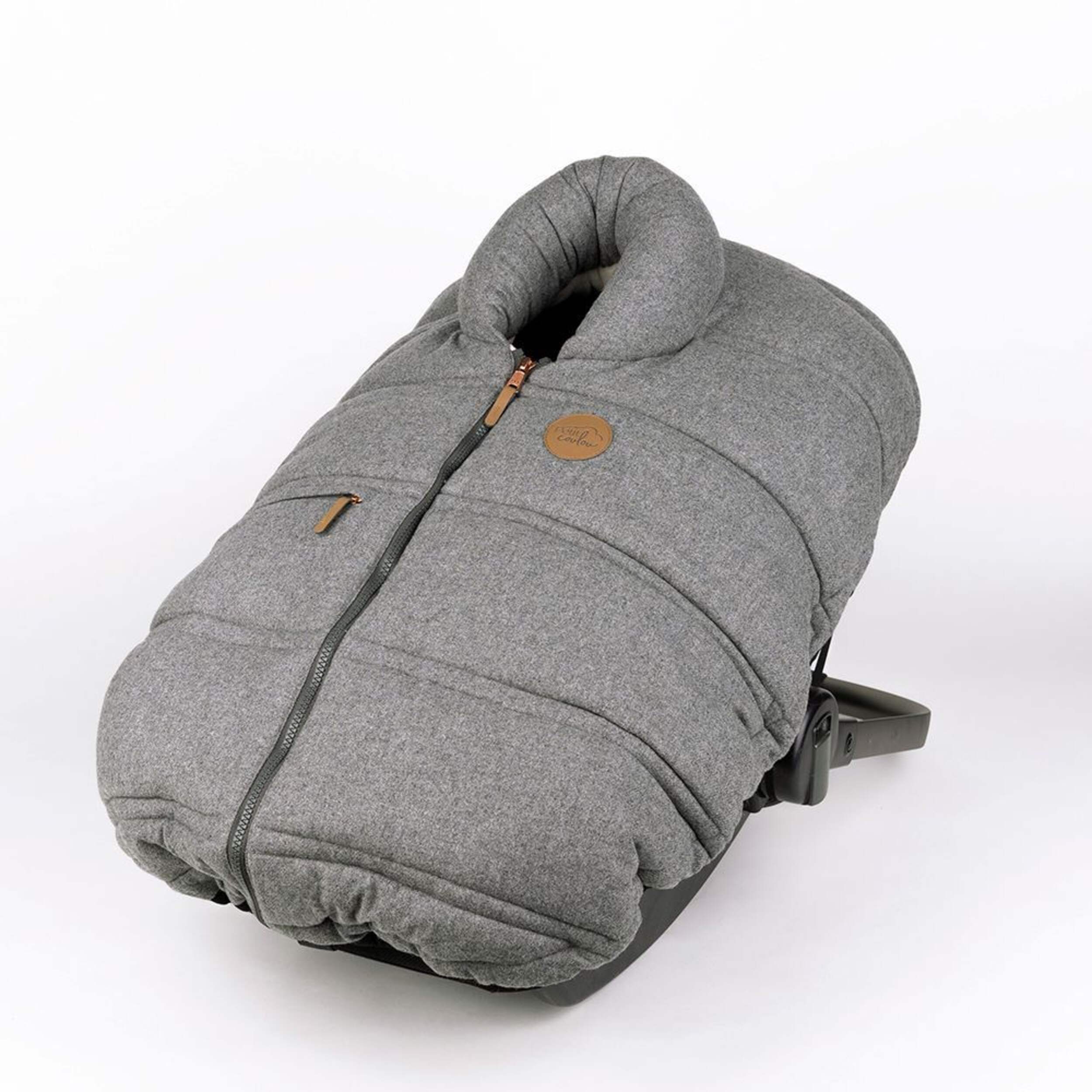 Petit Coulou Winter Baby Car Seat Cover, Wool Collection, Slate Front_Three_Fourths_Angled_Left
