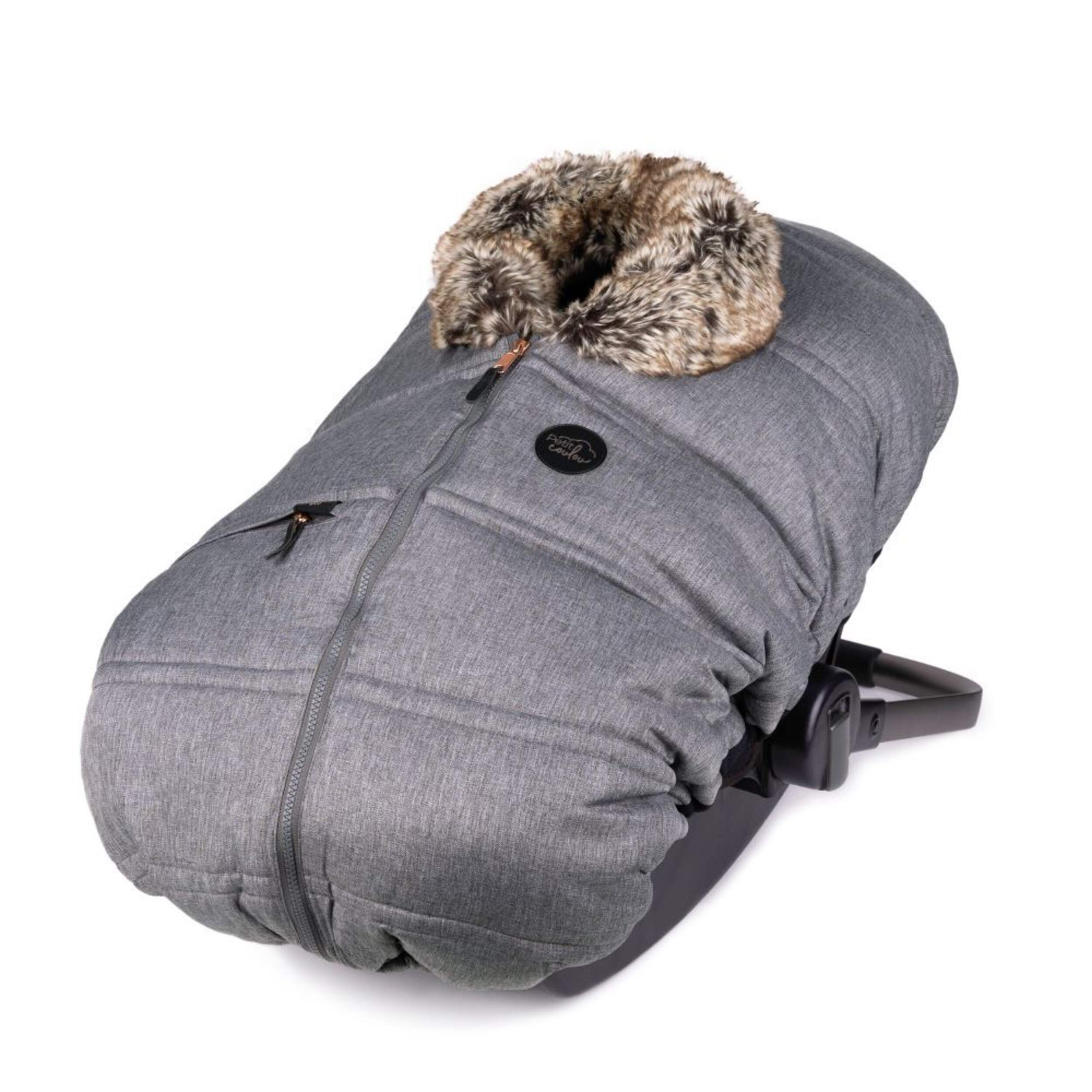 Petit Coulou 3 Seasons Baby Car Seat Cover, Classic Collection, Graphite Front_Three_Fourths_Angled_Left