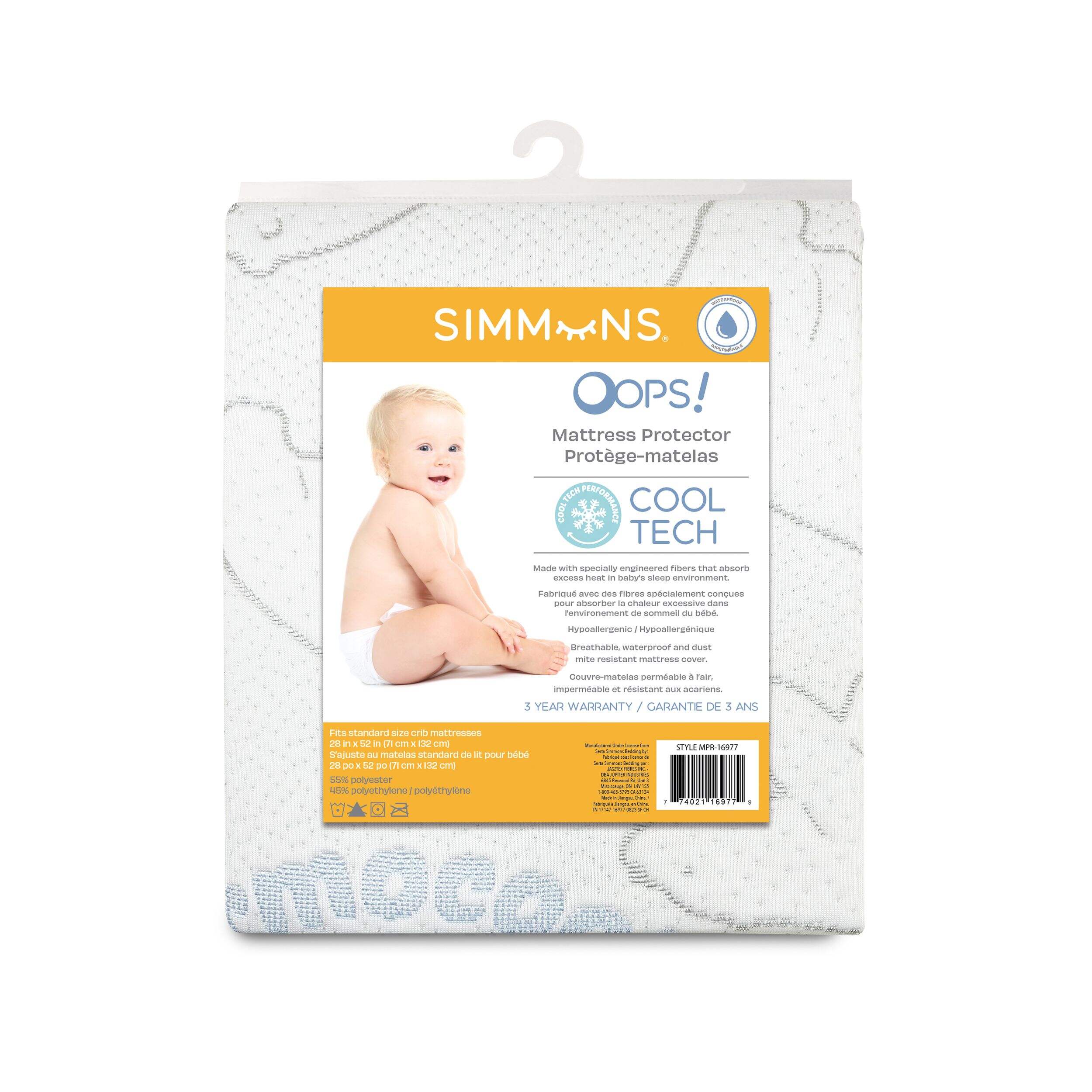 Protège-matelas pour lit de bébé Simmons OOPS CoolTech Front_Flat