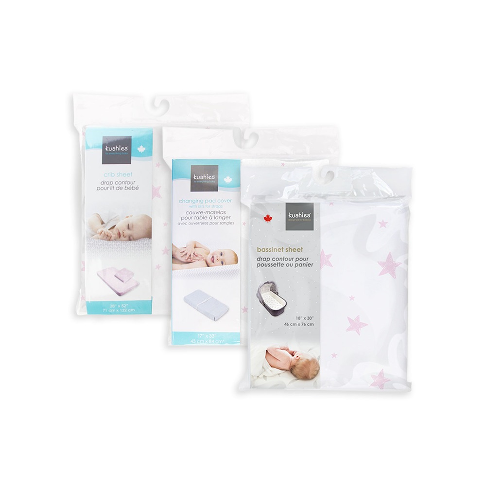 Kushies Baby Crib, Sheet, & Change Pad Cover Sheet Bundle, 3