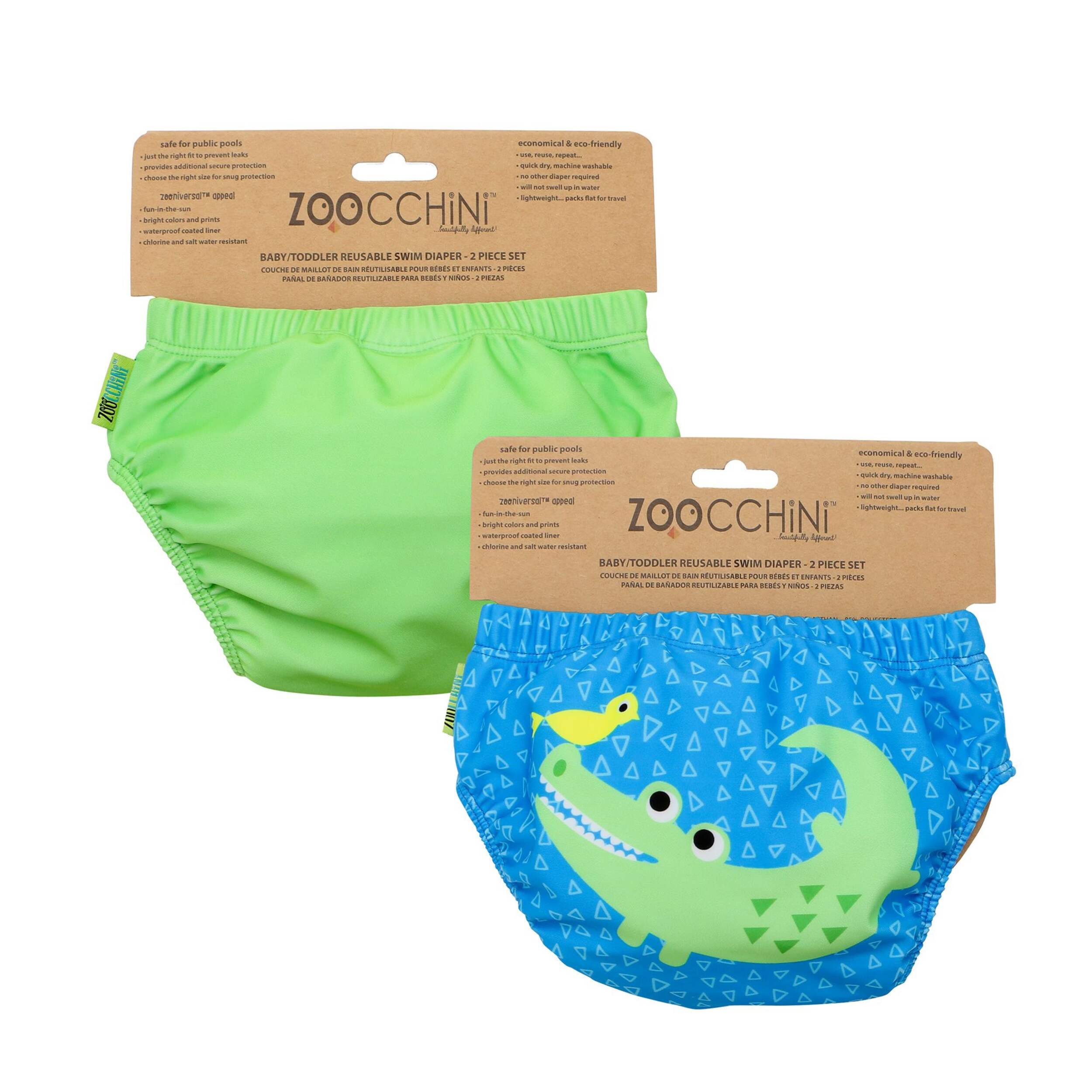 ZOOCCHINI Baby/Toddler Reusable Swim Diaper Set - Aiden the Alligator - 2T-3T, 2-pc Front_Flat