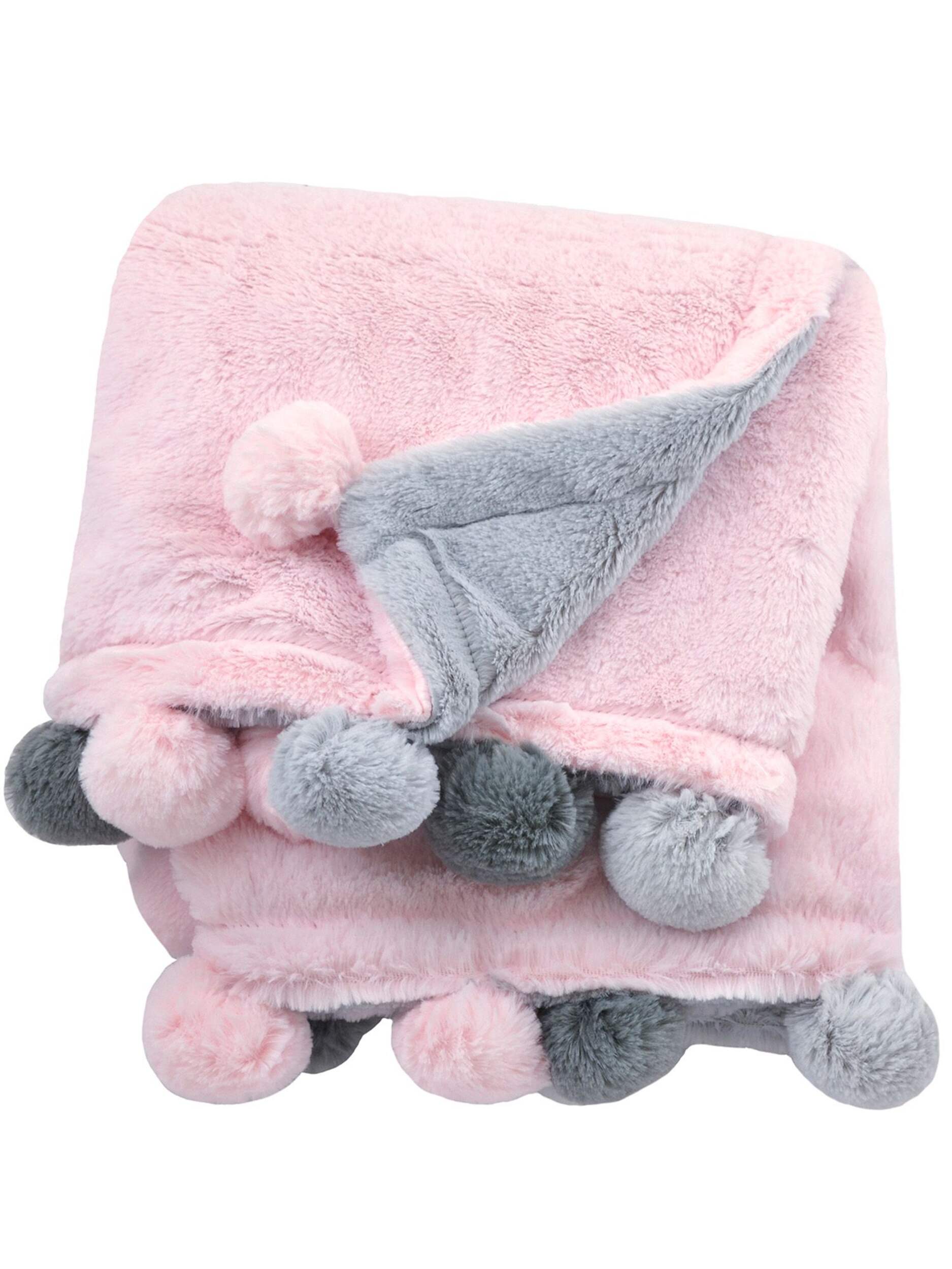Just Born Cuddle Plush Pom Pom Blanket, Pink Front_Flat
