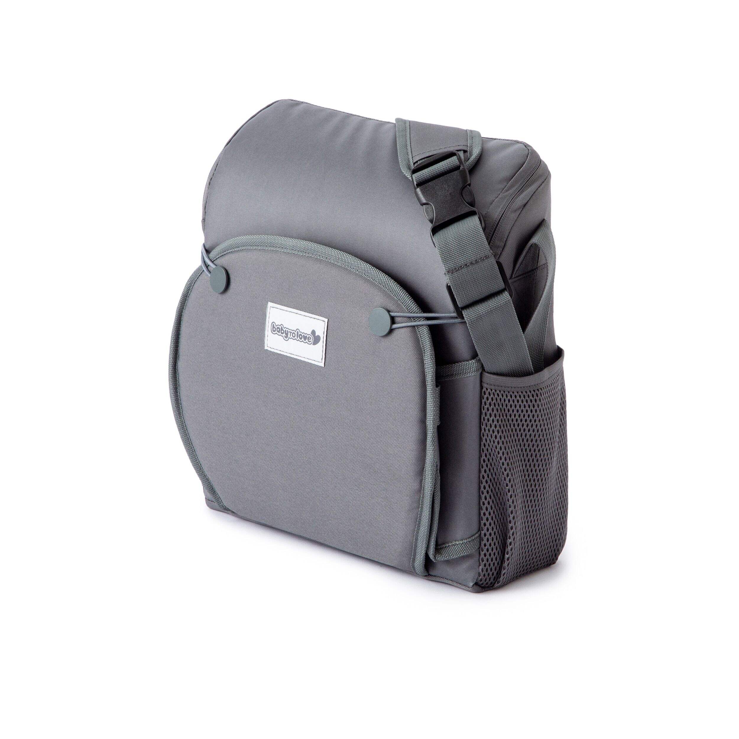 Baby To Love Travel Up Baby Booster Seat with Storage, Grey, Ages 6 Months+ Front_Three_Fourths_Angled_Left