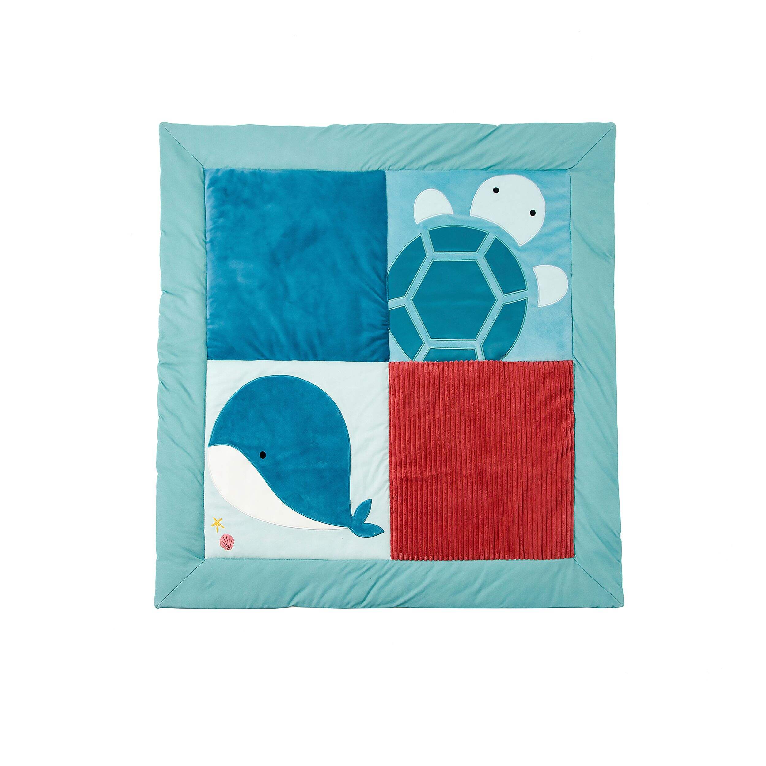 Little Big Friends Reversible Patchwork Square Sensory Playmat, Ocean, Ages 0+ Overhead_Flat