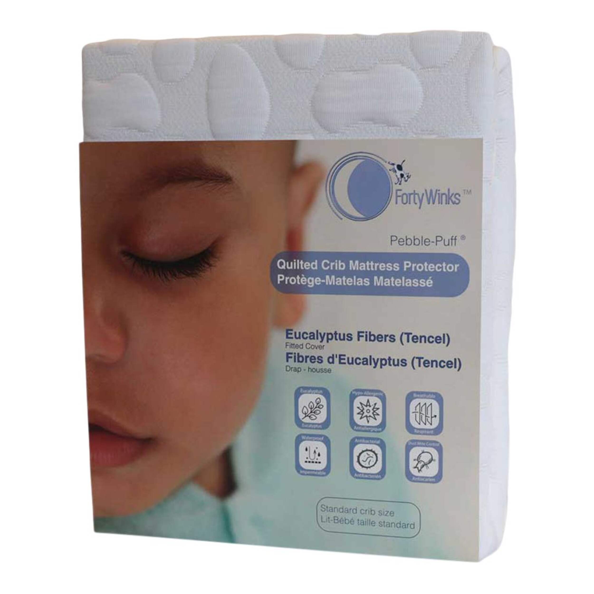 Forty Winks Tencel Eucalyptus Fitted Quilted Mattress Protector, Standard Crib Size Front_Three_Fourths_Angled_Left