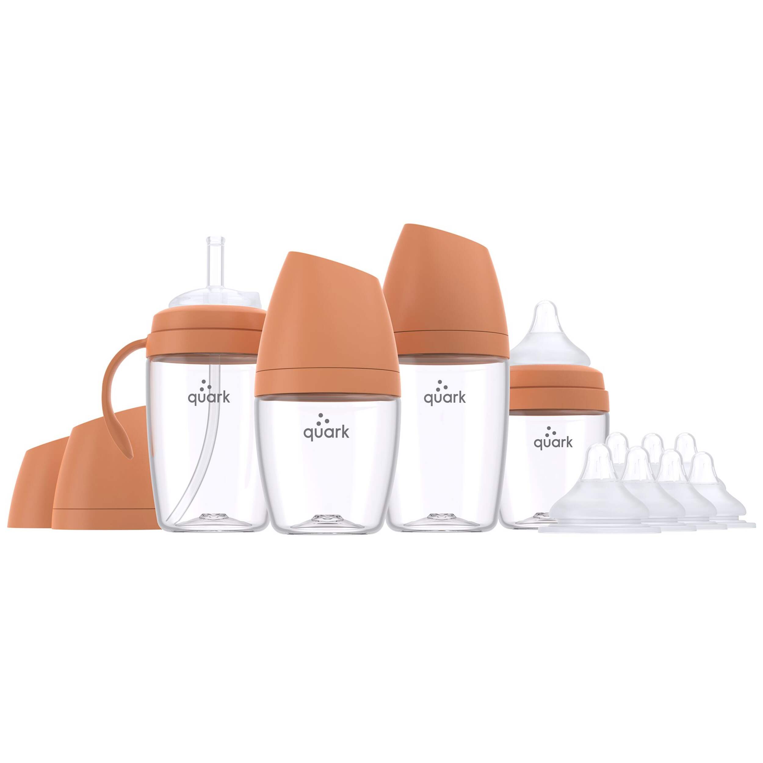 Quark BuubiBottle Hybrid Feeding Bottles Bundle, Orange, 8-oz Front_Flat