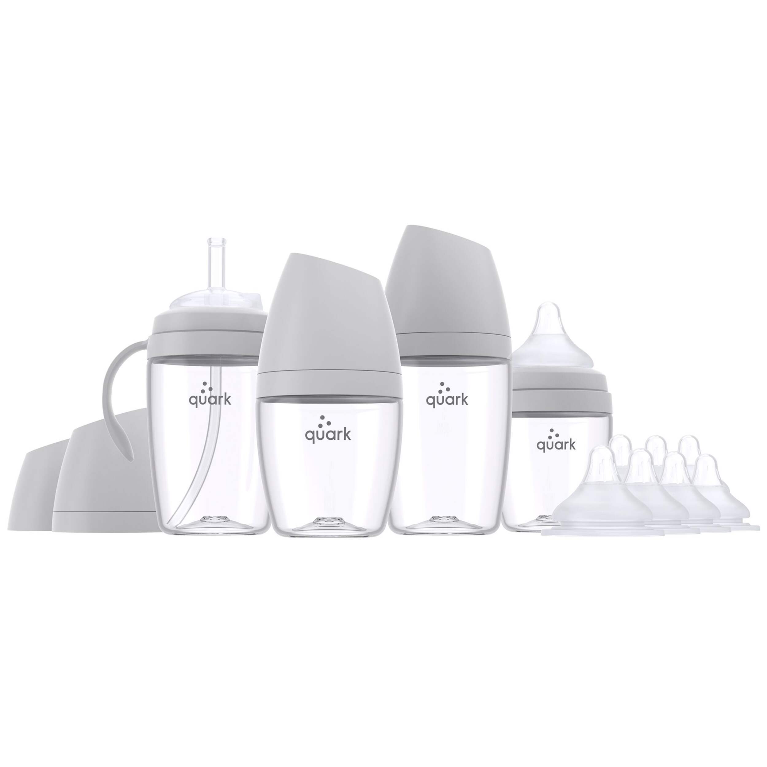 Quark BuubiBottle Hybrid Feeding Bottles Bundle, Grey, 8-oz Front_Flat