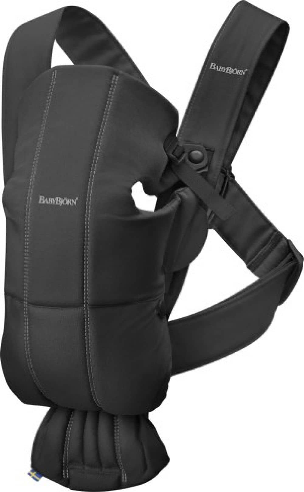 BabyBjorn Mini Cotton Baby Carrier, Machine Washable, Ages 0-1Black