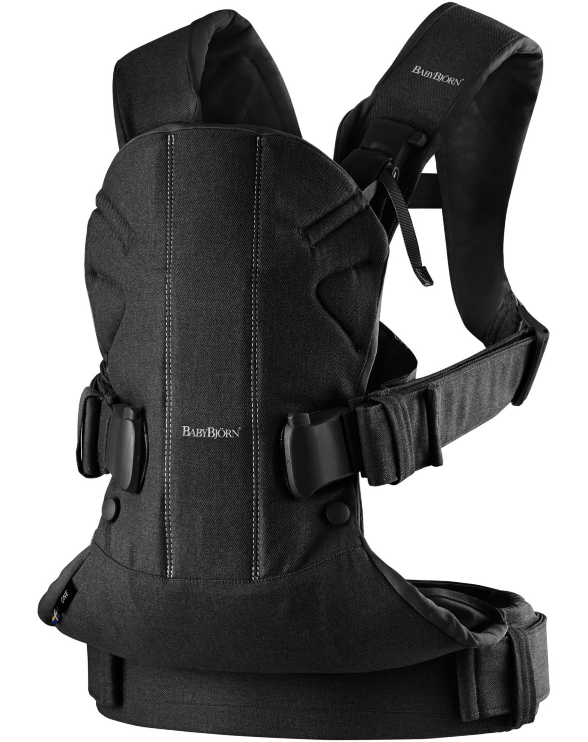 BabyBjorn One porte-bébé en coton, noir Front_Angled_Left