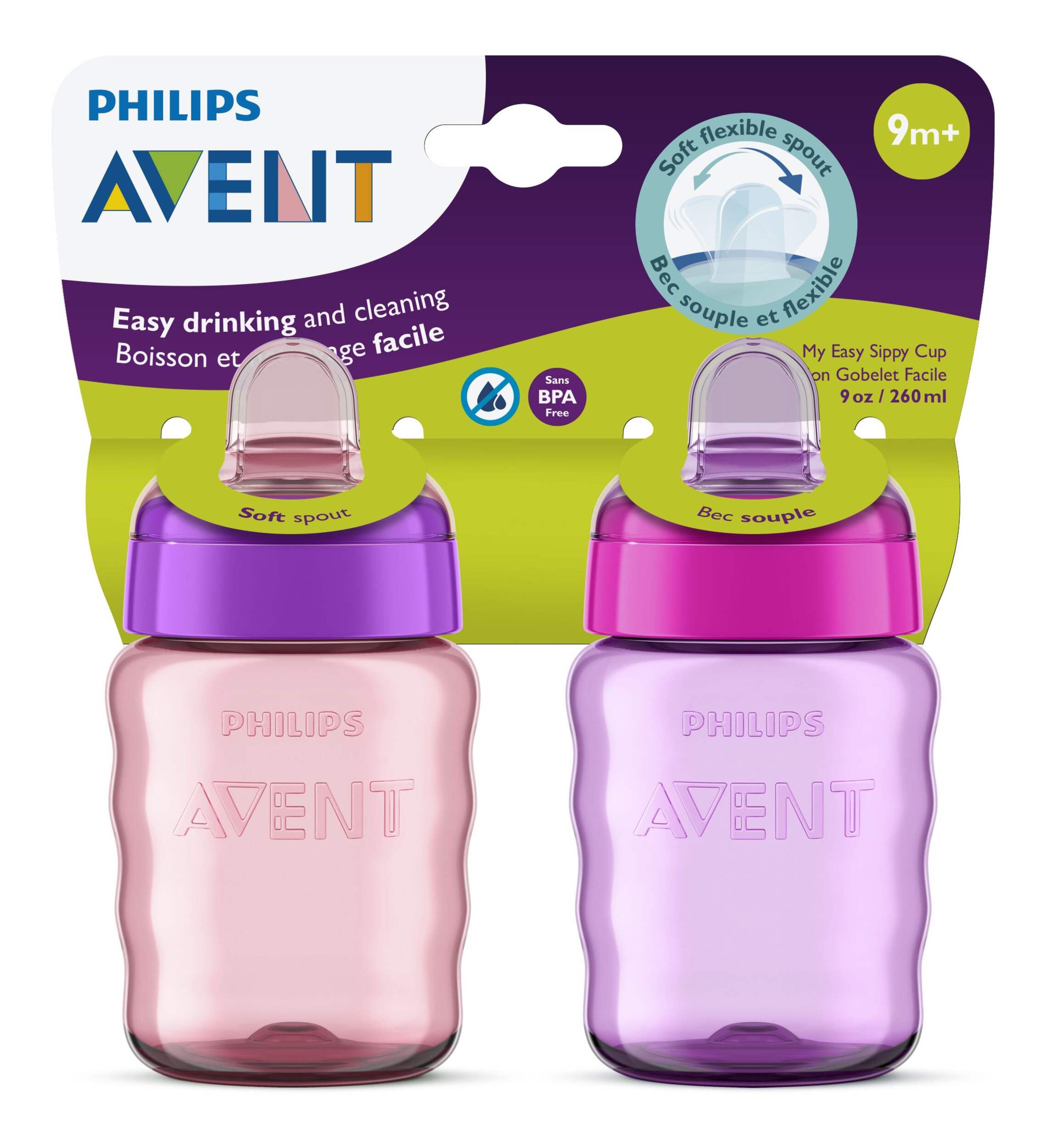 Philips Avent Soft Sippy Cup, Pink/Purple, 2-pk Front_Flat