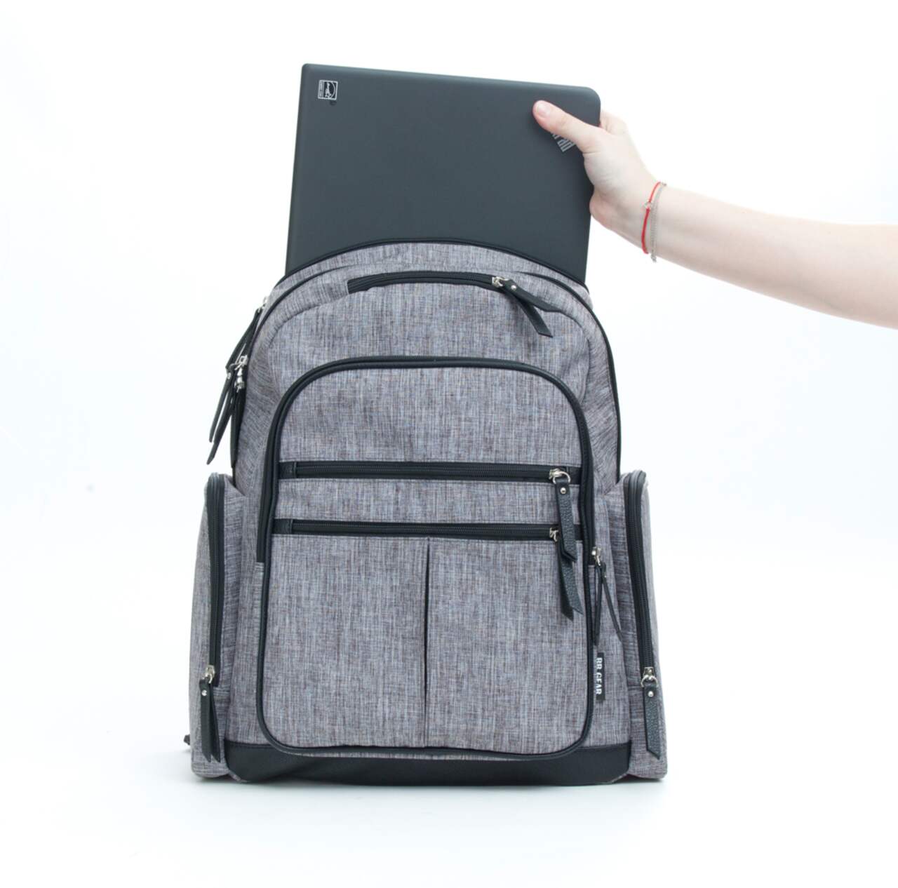 Baby Boom Deluxe Backpack Diaper Bag w Changing Pad Laptop Pocket Grey