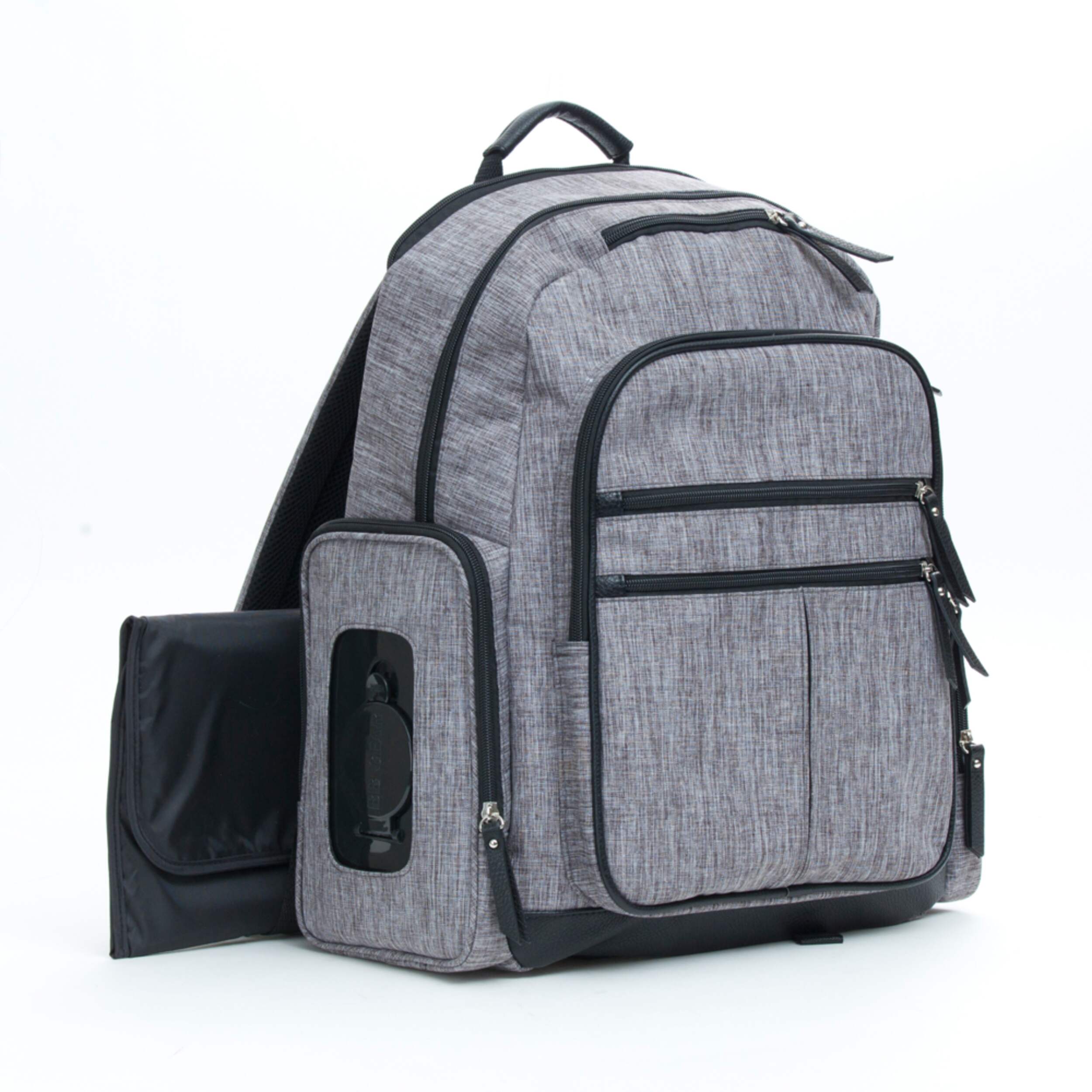 Baby Boom Deluxe Backpack Diaper Bag w/ Changing Pad & Laptop Pocket, Grey Front_Angled_Right