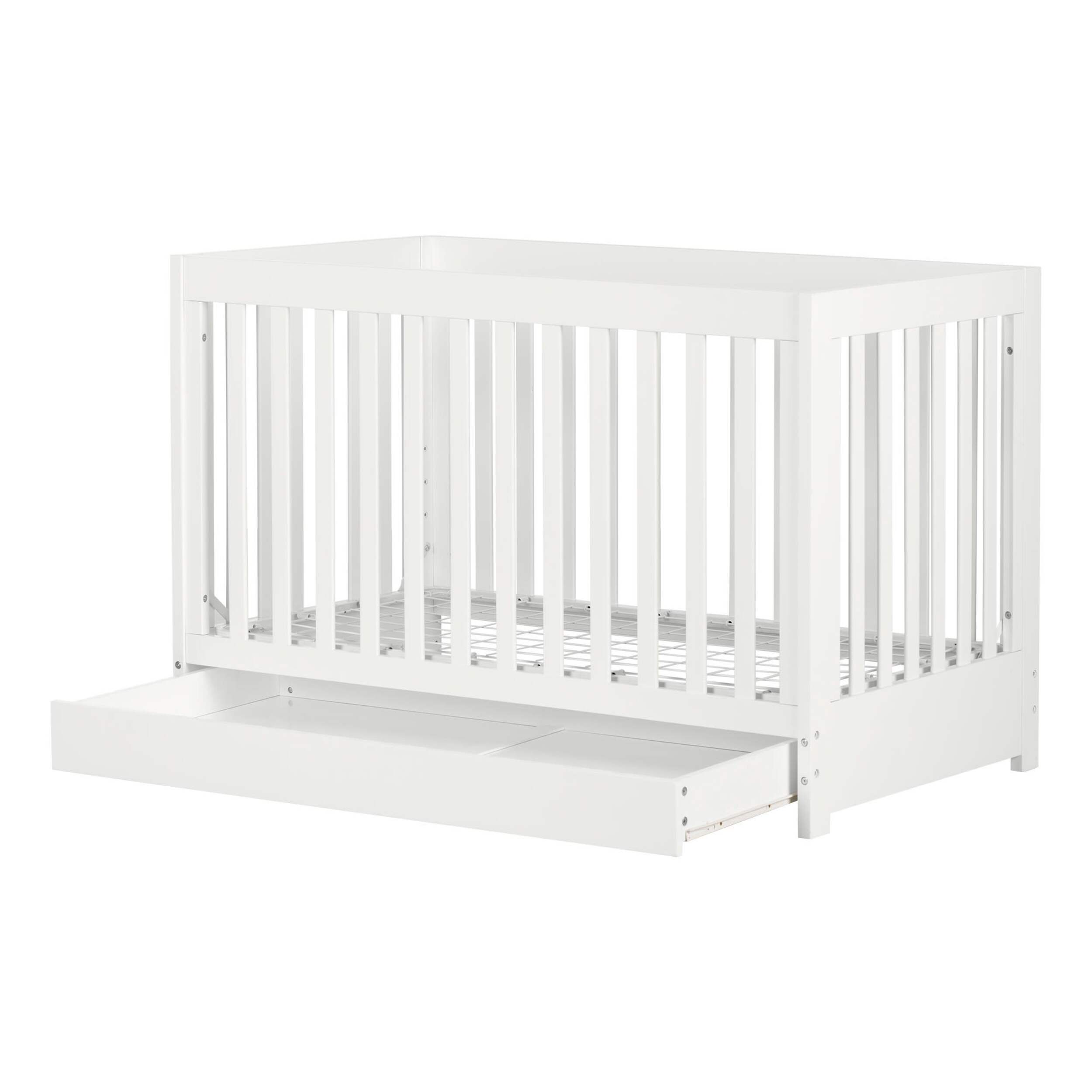 Yodi Crib with Drawer, White Front_Angled_Right