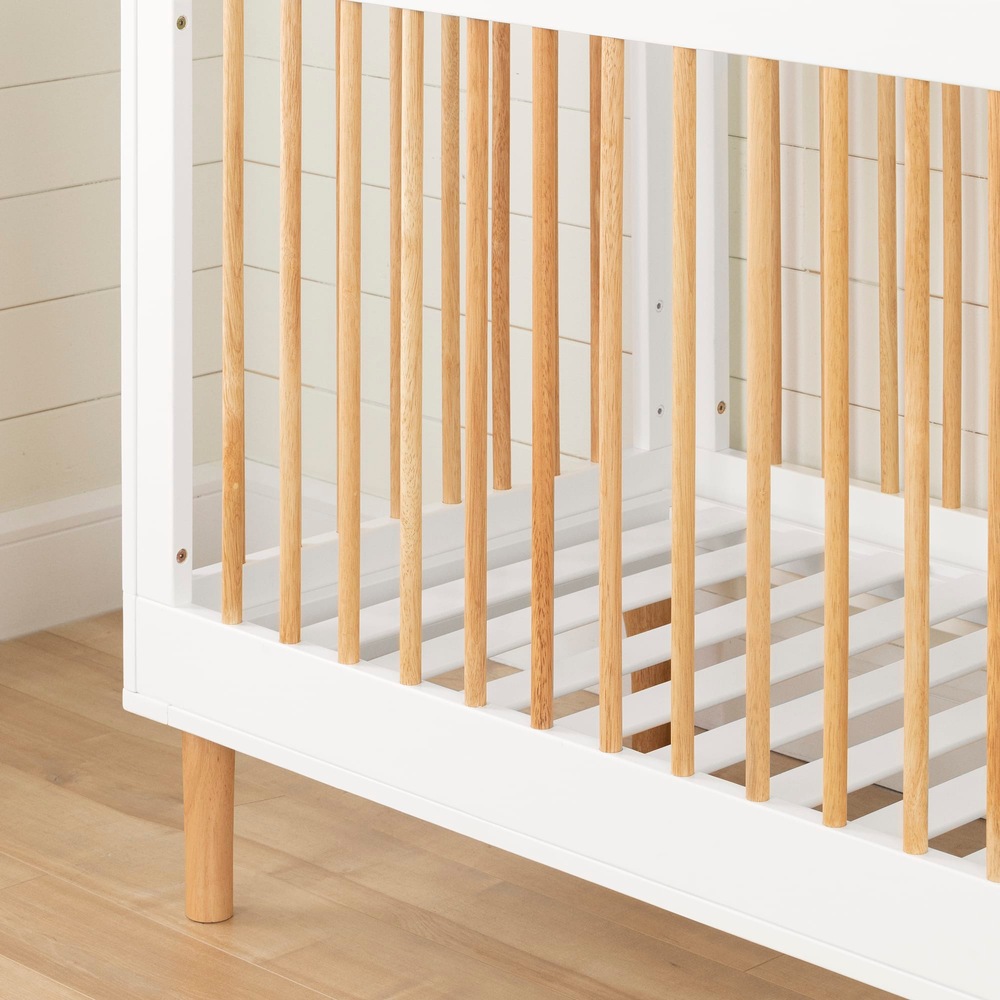 Balka Baby Crib with Adjustable Height, Pure White & Exotic Light Wood