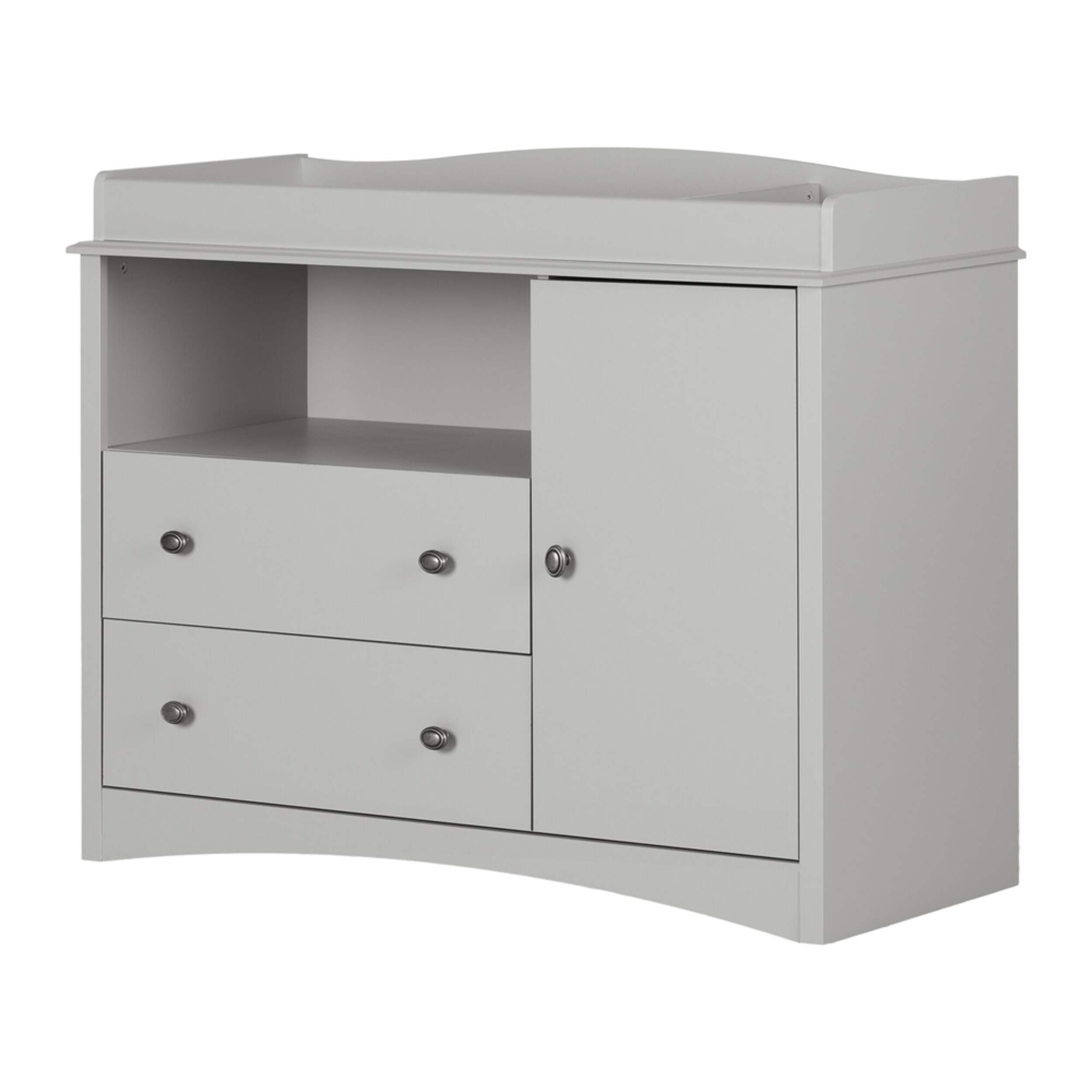 Peek-a-boo Changing Table, Soft Grey Front_Angled_Right
